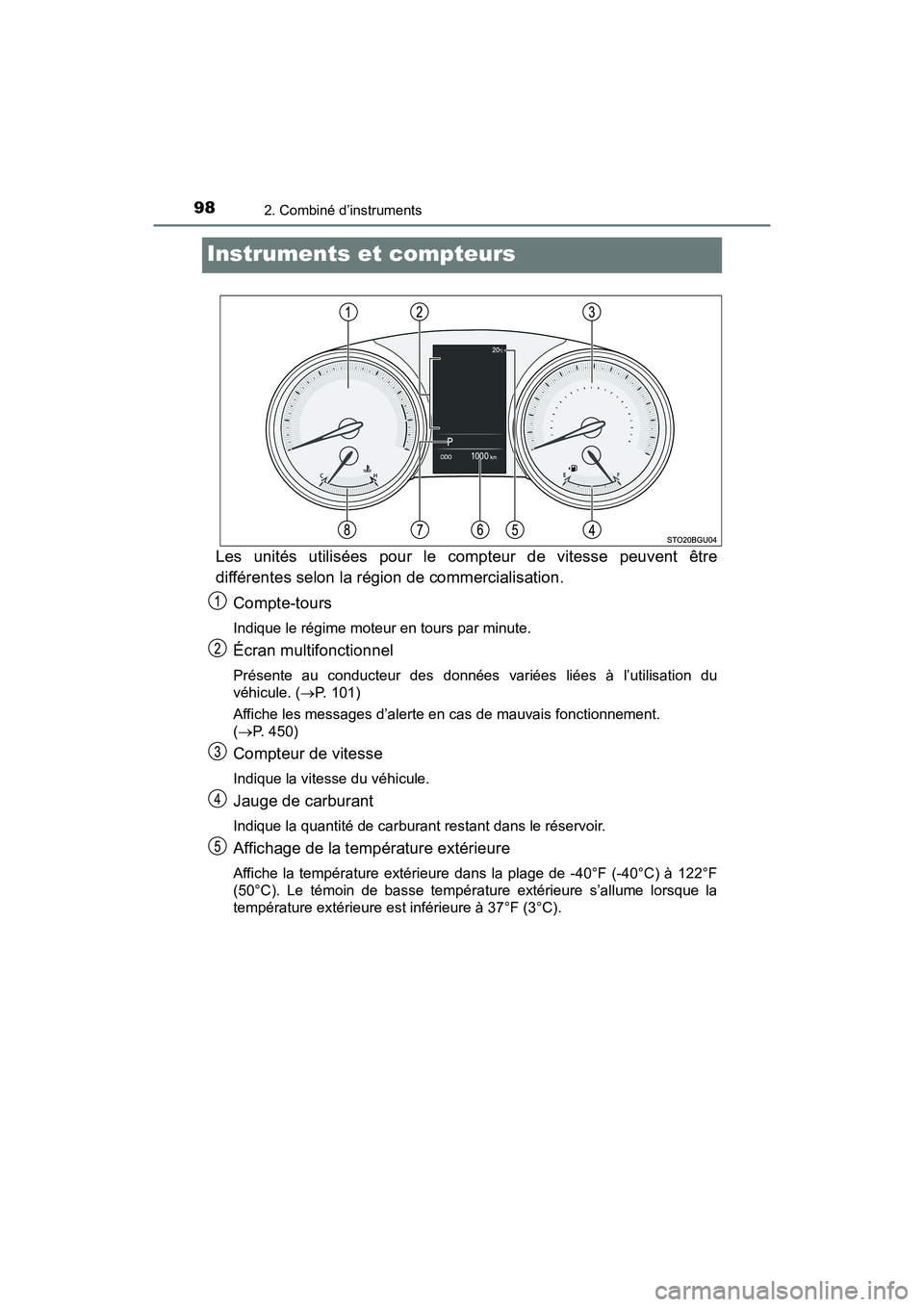 TOYOTA C-HR 2020 Manuel du propriétaire (in French) 982. Combiné d’instruments
C-HR_OM_USA_OM10634D
Instruments et compteurs
Les unités utilisées pour le compteur de vitesse peuvent être
différentes selon la région de commercialisation.Compte-t TOYOTA C-HR 2020 Manuel du propriétaire (in French) 982. Combiné d’instruments
C-HR_OM_USA_OM10634D
Instruments et compteurs
Les unités utilisées pour le compteur de vitesse peuvent être
différentes selon la région de commercialisation.Compte-t
