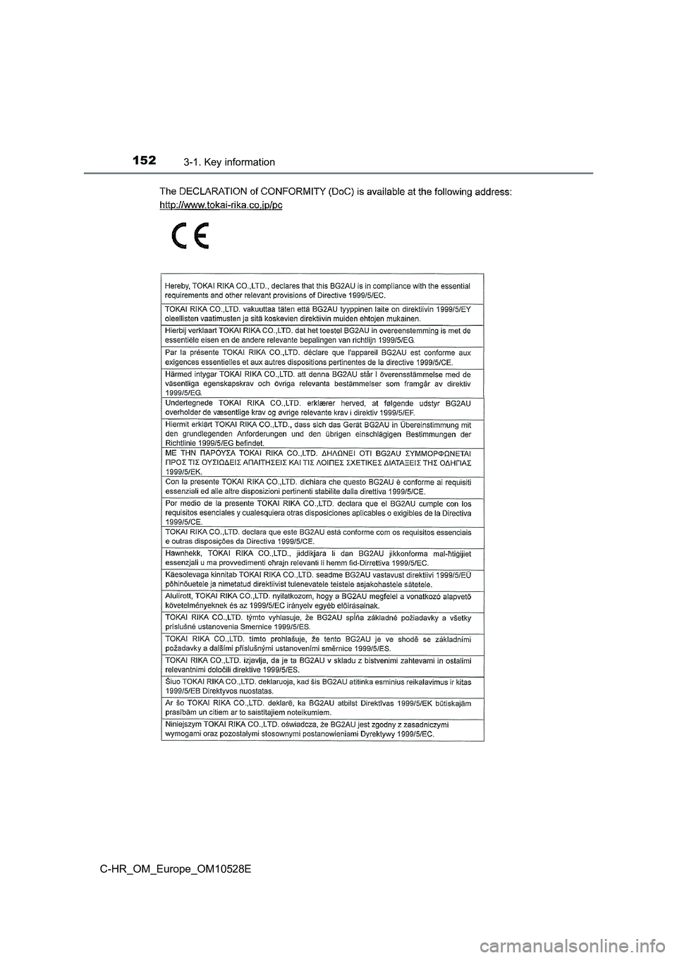 TOYOTA C-HR 2016  Owners Manual 1523-1. Key information
C-HR_OM_Europe_OM10528E 
