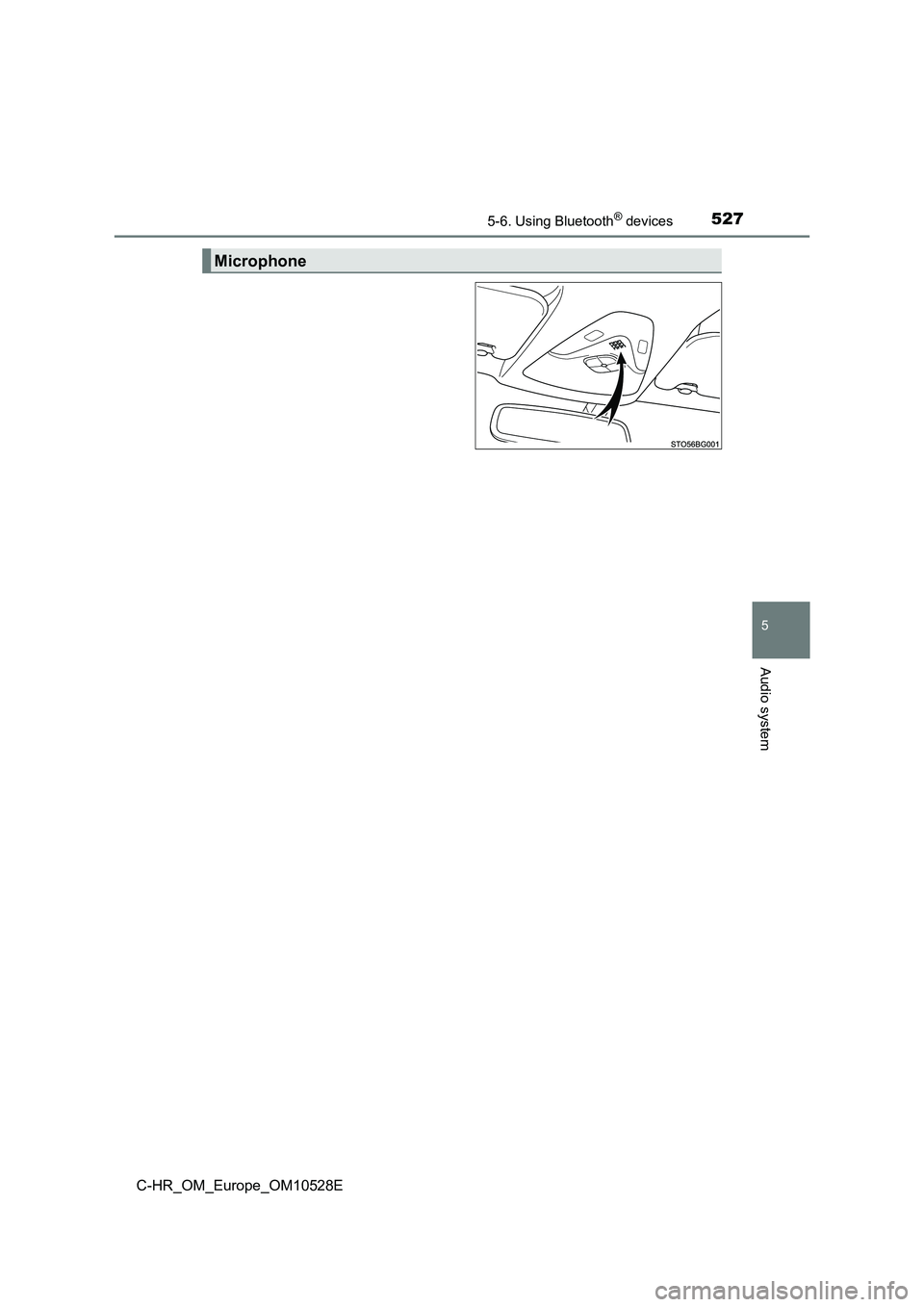 TOYOTA C-HR 2016  Owners Manual 5275-6. Using Bluetooth® devices
5
Audio system
C-HR_OM_Europe_OM10528E
Microphone 