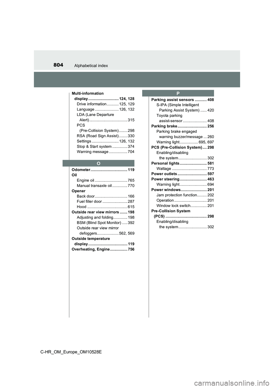 TOYOTA C-HR 2017 Owners Manual 804Alphabetical index
C-HR_OM_Europe_OM10528E
Multi-information
display ............................ 124, 128
Drive information ........... 125, 129
Language ...................... 126, 132
LDA (La TOYOTA C-HR 2017 Owners Manual 804Alphabetical index
C-HR_OM_Europe_OM10528E
Multi-information
display ............................ 124, 128
Drive information ........... 125, 129
Language ...................... 126, 132
LDA (La