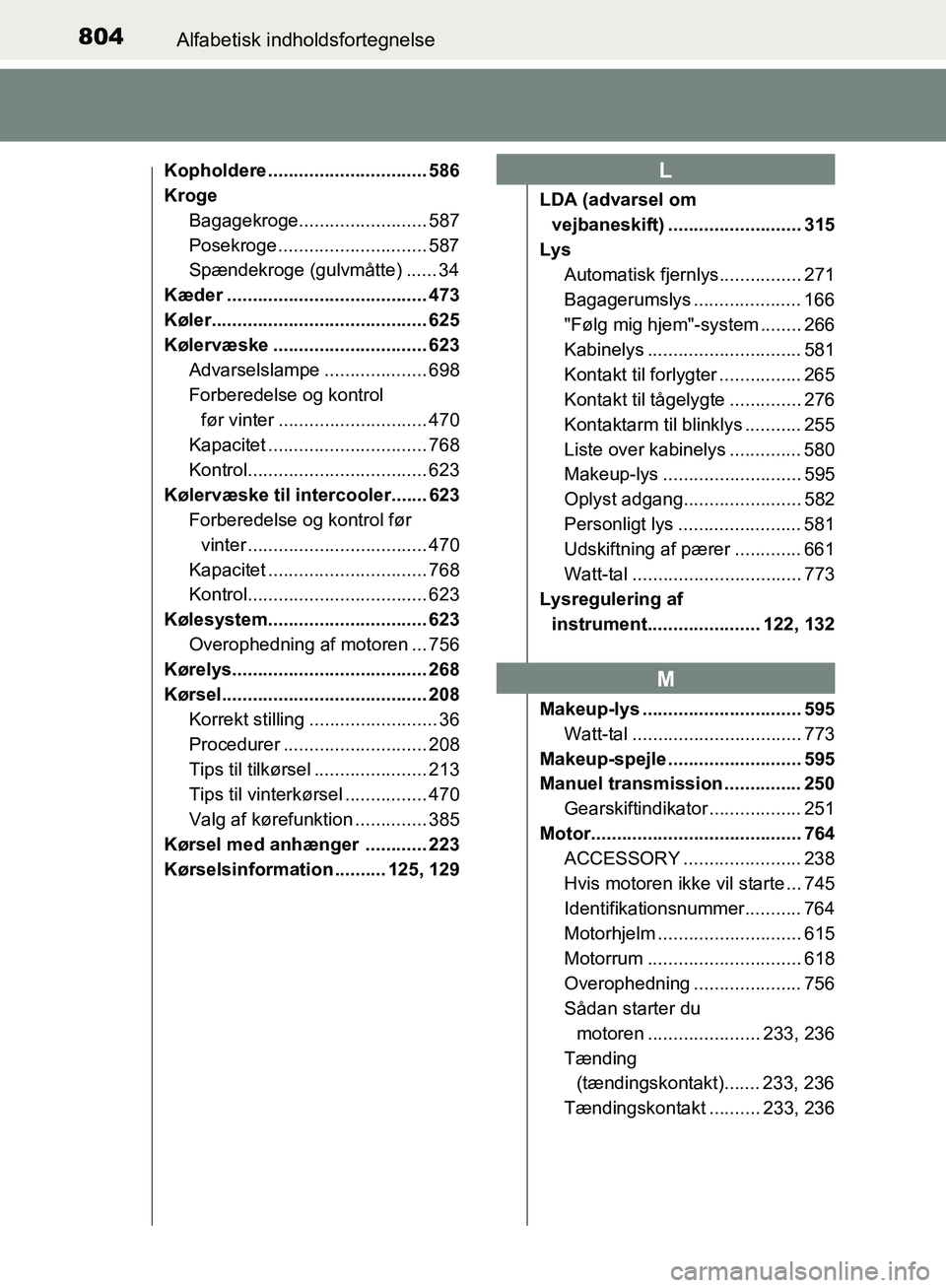 TOYOTA C-HR 2016  Brugsanvisning (in Danish) 804Alfabetisk indholdsfortegnelse
OM10528DK_C-HR
Kopholdere ............................... 586
KrogeBagagekroge......................... 587
Posekroge ............................. 587
Spændekroge (
