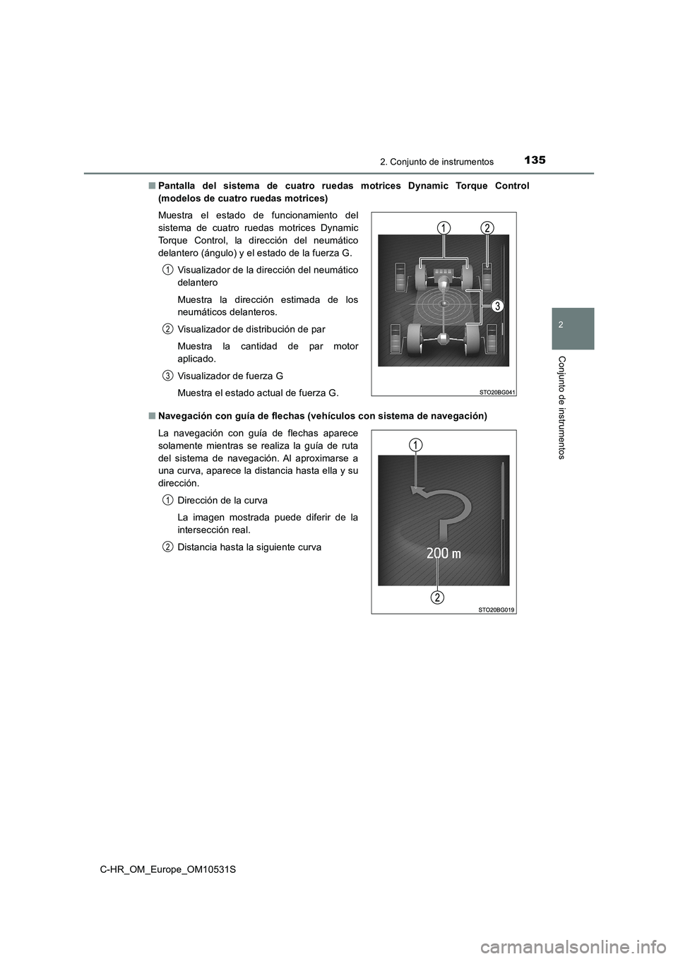 TOYOTA C-HR 2016 Manual del propietario (in Spanish) 1352. Conjunto de instrumentos
2
Conjunto de instrumentos
C-HR_OM_Europe_OM10531S
■ Pantalla del sistema de cuatro ruedas motrices Dynamic Torque Control
(modelos de cuatro ruedas motrices)
■ N TOYOTA C-HR 2016 Manual del propietario (in Spanish) 1352. Conjunto de instrumentos
2
Conjunto de instrumentos
C-HR_OM_Europe_OM10531S
■ Pantalla del sistema de cuatro ruedas motrices Dynamic Torque Control
(modelos de cuatro ruedas motrices)
■ N