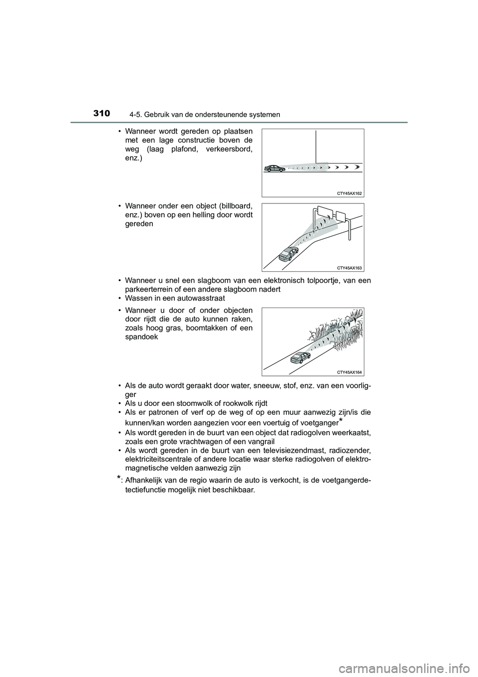 TOYOTA C-HR 2016 Instructieboekje (in Dutch) 3104-5. Gebruik van de ondersteunende systemen
C-HR_OM_Europe_OM10528E• Wanneer u snel een slagboom van een elektronisch tolpoortje, v
an een
parkeerterrein of een andere slagboom nadert
TOYOTA C-HR 2016 Instructieboekje (in Dutch) 3104-5. Gebruik van de ondersteunende systemen
C-HR_OM_Europe_OM10528E• Wanneer u snel een slagboom van een elektronisch tolpoortje, v
an een
parkeerterrein of een andere slagboom nadert