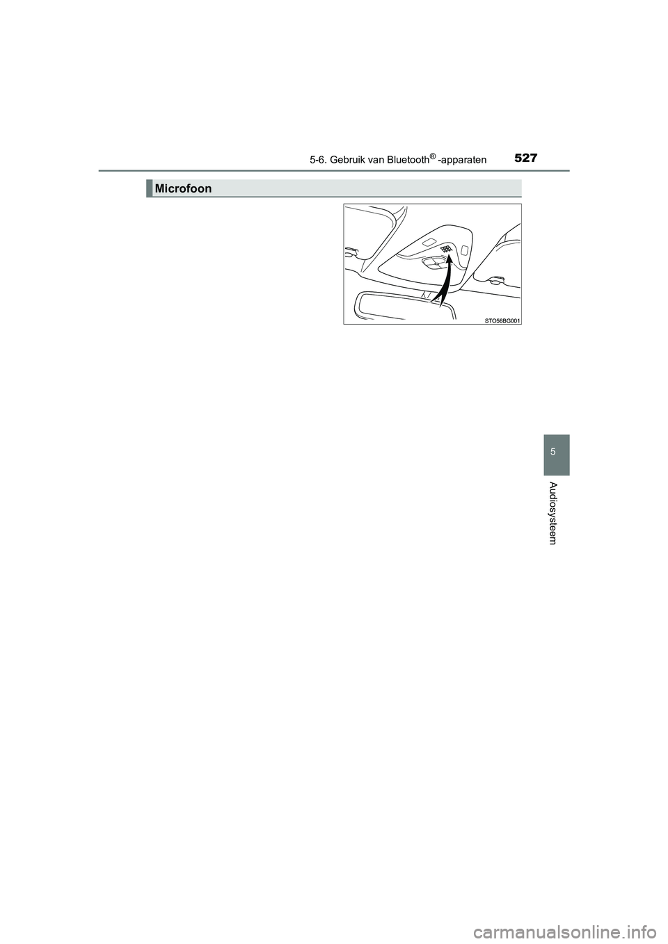 TOYOTA C-HR 2016 Instructieboekje (in Dutch) 5275-6. Gebruik van Bluetooth® -apparaten
5
Audiosysteem
C-HR_OM_Europe_OM10528E
Microfoon
C-HR_OM_Europe_OM10528E.book Page 527 Tuesday, September 6, 2016 4:16 PM TOYOTA C-HR 2016 Instructieboekje (in Dutch) 5275-6. Gebruik van Bluetooth® -apparaten
5
Audiosysteem
C-HR_OM_Europe_OM10528E
Microfoon
C-HR_OM_Europe_OM10528E.book Page 527 Tuesday, September 6, 2016 4:16 PM