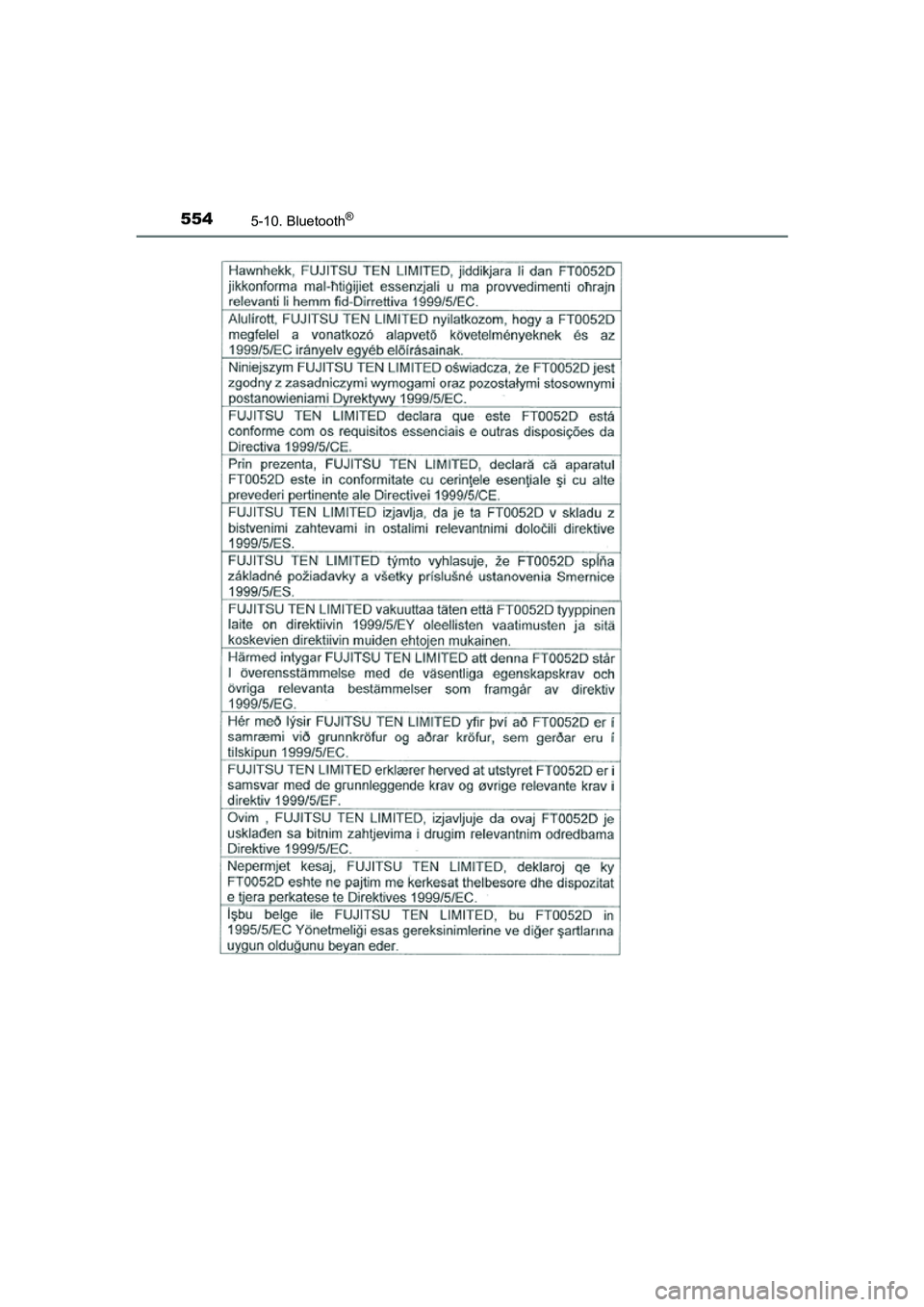 TOYOTA C-HR 2016  Instructieboekje (in Dutch) 5545-10. Bluetooth®
C-HR_OM_Europe_OM10528E
C-HR_OM_Europe_OM10528E.book  Page 554  Tuesday, September 6, 2016  4:16 PM 