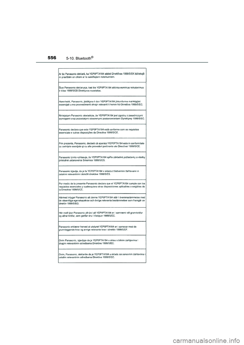TOYOTA C-HR 2016  Instructieboekje (in Dutch) 5565-10. Bluetooth®
C-HR_OM_Europe_OM10528E
C-HR_OM_Europe_OM10528E.book  Page 556  Tuesday, September 6, 2016  4:16 PM 