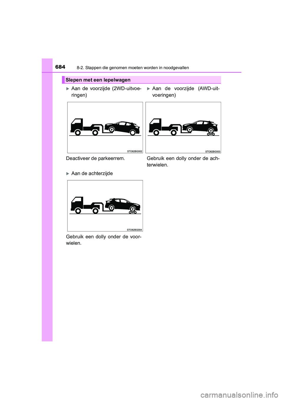 TOYOTA C-HR 2016 Instructieboekje (in Dutch) 6848-2. Stappen die genomen moeten worden in noodgevallen
C-HR_OM_Europe_OM10528E
Slepen met een lepelwagen
Aan de voorzijde (2WD-uitvoe-
ringen)Aan de voorzijde (AWD-uit-
voeringen)
Deact TOYOTA C-HR 2016 Instructieboekje (in Dutch) 6848-2. Stappen die genomen moeten worden in noodgevallen
C-HR_OM_Europe_OM10528E
Slepen met een lepelwagen
Aan de voorzijde (2WD-uitvoe-
ringen)Aan de voorzijde (AWD-uit-
voeringen)
Deact