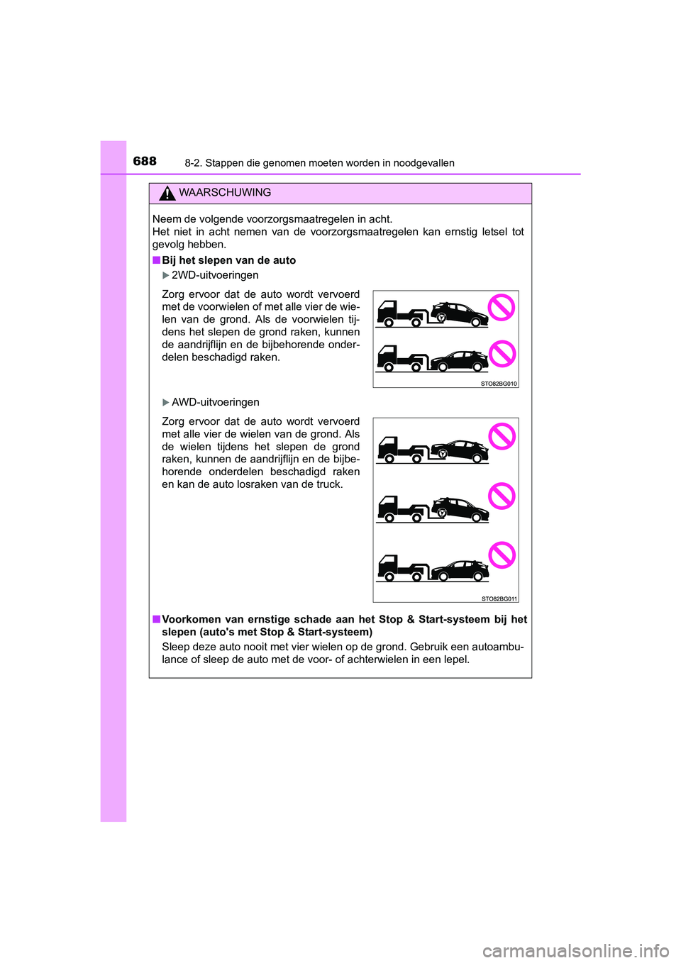 TOYOTA C-HR 2016 Instructieboekje (in Dutch) 6888-2. Stappen die genomen moeten worden in noodgevallen
C-HR_OM_Europe_OM10528E
WAARSCHUWING
Neem de volgende voorzorgsmaatregelen in acht.
Het niet in acht nemen van de voorzorgsmaatregelen TOYOTA C-HR 2016 Instructieboekje (in Dutch) 6888-2. Stappen die genomen moeten worden in noodgevallen
C-HR_OM_Europe_OM10528E
WAARSCHUWING
Neem de volgende voorzorgsmaatregelen in acht.
Het niet in acht nemen van de voorzorgsmaatregelen