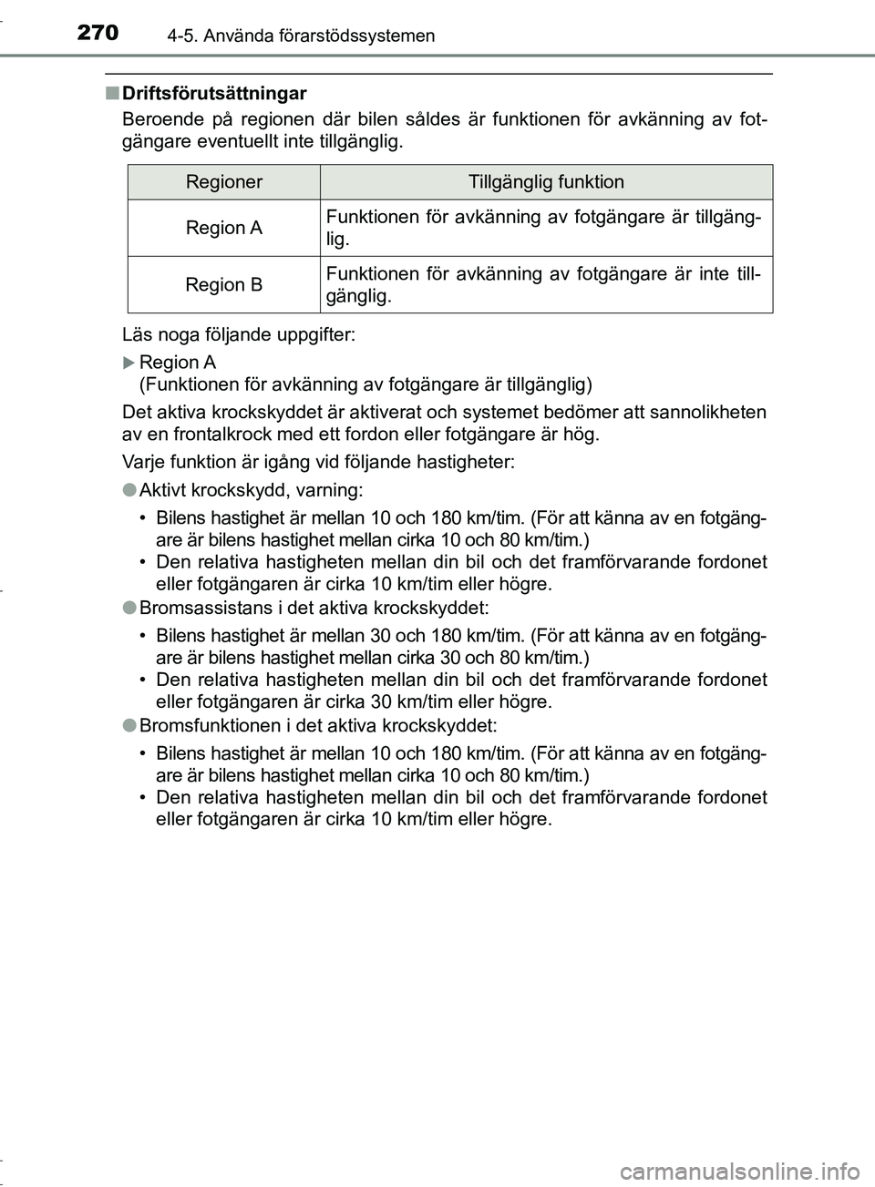 TOYOTA C-HR 2017 Bruksanvisningar (in Swedish) 2704-5. Använda förarstödssystemen
OM10528SE
■Driftsförutsättningar
Beroende på regionen där bilen såldes är funktionen för a\
vkänning av fot-
gängare eventuellt inte tillgänglig.
Läs TOYOTA C-HR 2017 Bruksanvisningar (in Swedish) 2704-5. Använda förarstödssystemen
OM10528SE
■Driftsförutsättningar
Beroende på regionen där bilen såldes är funktionen för a\
vkänning av fot-
gängare eventuellt inte tillgänglig.
Läs