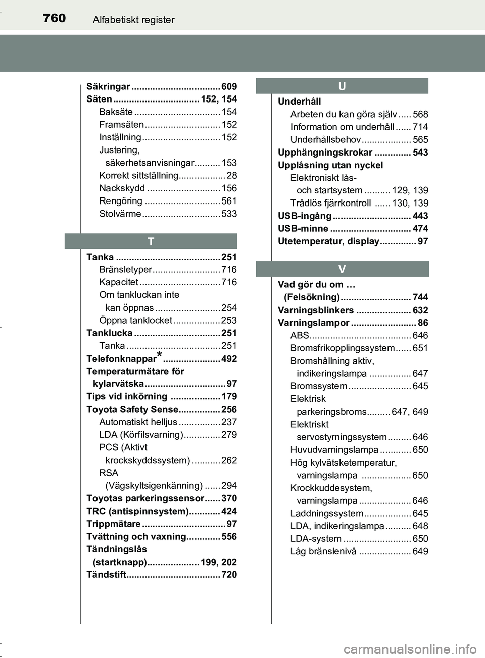 TOYOTA C-HR 2017 Bruksanvisningar (in Swedish) 760Alfabetiskt register
OM10528SE
Säkringar .................................. 609
Säten ................................. 152, 154Baksäte ................................. 154
Framsäten ......... TOYOTA C-HR 2017 Bruksanvisningar (in Swedish) 760Alfabetiskt register
OM10528SE
Säkringar .................................. 609
Säten ................................. 152, 154Baksäte ................................. 154
Framsäten .........