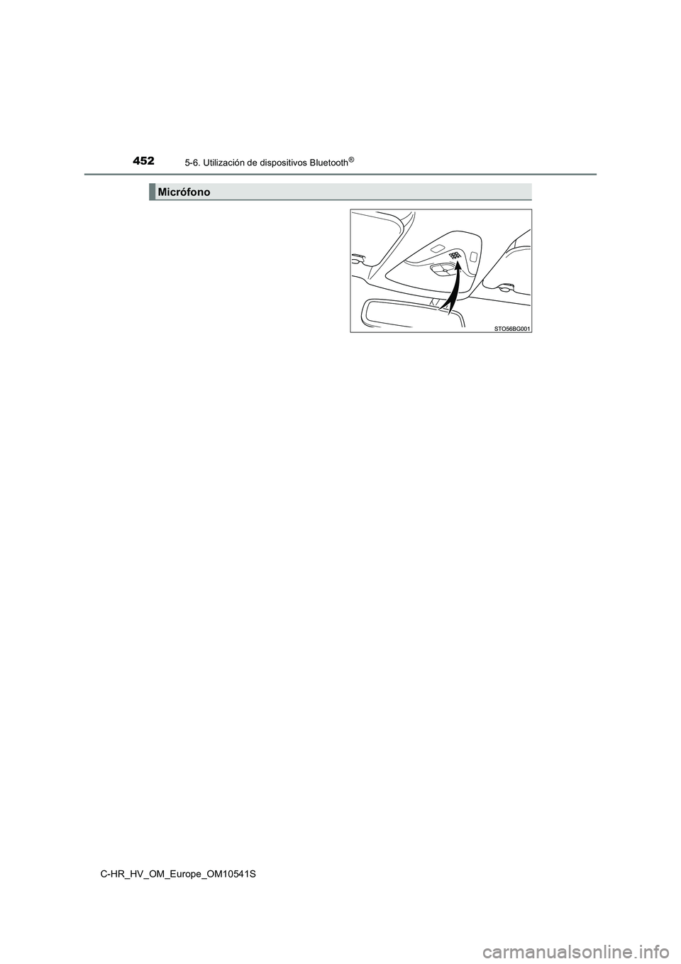 TOYOTA C_HR HYBRID 2017  Manual del propietario (in Spanish) 4525-6. Utilización de dispositivos Bluetooth®
C-HR_HV_OM_Europe_OM10541S
Micrófono 