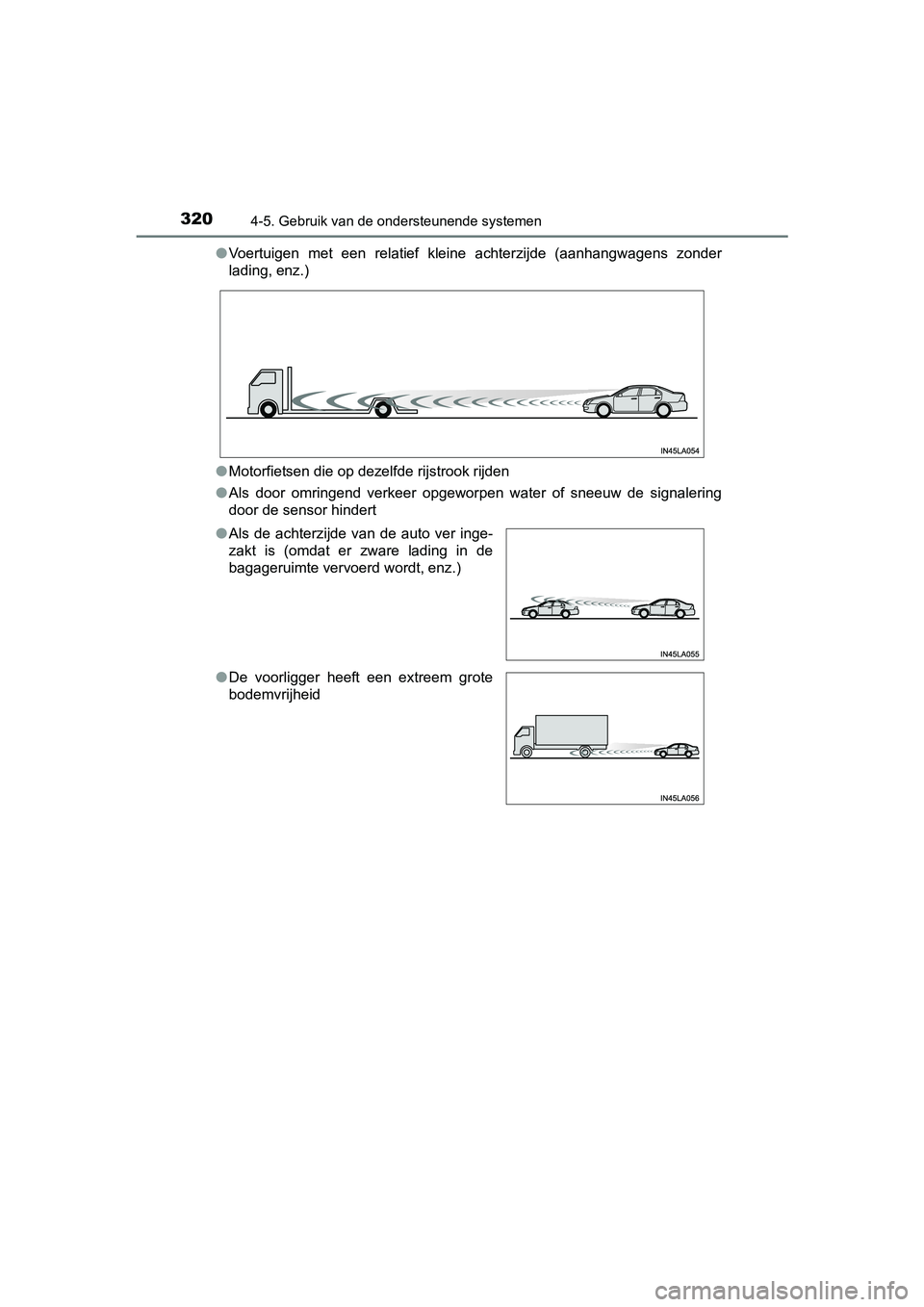 TOYOTA C_HR HYBRID 2017 Instructieboekje (in Dutch) 3204-5. Gebruik van de ondersteunende systemen
C-HR_HV_OM_Europe_OM10538E●
Voertuigen met een relatief kleine achterzijde (aanhangwagens z onder
lading, enz.)
● Motorfietsen die op dezelfde TOYOTA C_HR HYBRID 2017 Instructieboekje (in Dutch) 3204-5. Gebruik van de ondersteunende systemen
C-HR_HV_OM_Europe_OM10538E●
Voertuigen met een relatief kleine achterzijde (aanhangwagens z onder
lading, enz.)
● Motorfietsen die op dezelfde
