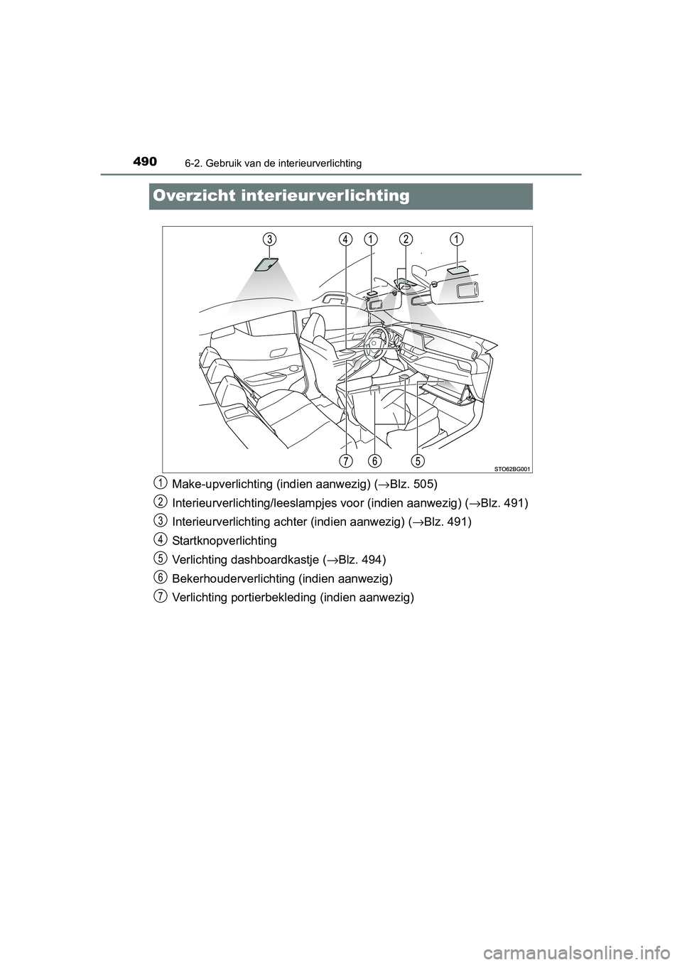 TOYOTA C_HR HYBRID 2017 Instructieboekje (in Dutch) 4906-2. Gebruik van de interieurverlichting
C-HR_HV_OM_Europe_OM10538E
Overzicht interieur verlichting
Make-upverlichting (indien aanwezig) (→Blz. 505)
Interieurverlichting/ leeslampjes voor (indien TOYOTA C_HR HYBRID 2017 Instructieboekje (in Dutch) 4906-2. Gebruik van de interieurverlichting
C-HR_HV_OM_Europe_OM10538E
Overzicht interieur verlichting
Make-upverlichting (indien aanwezig) (→Blz. 505)
Interieurverlichting/ leeslampjes voor (indien