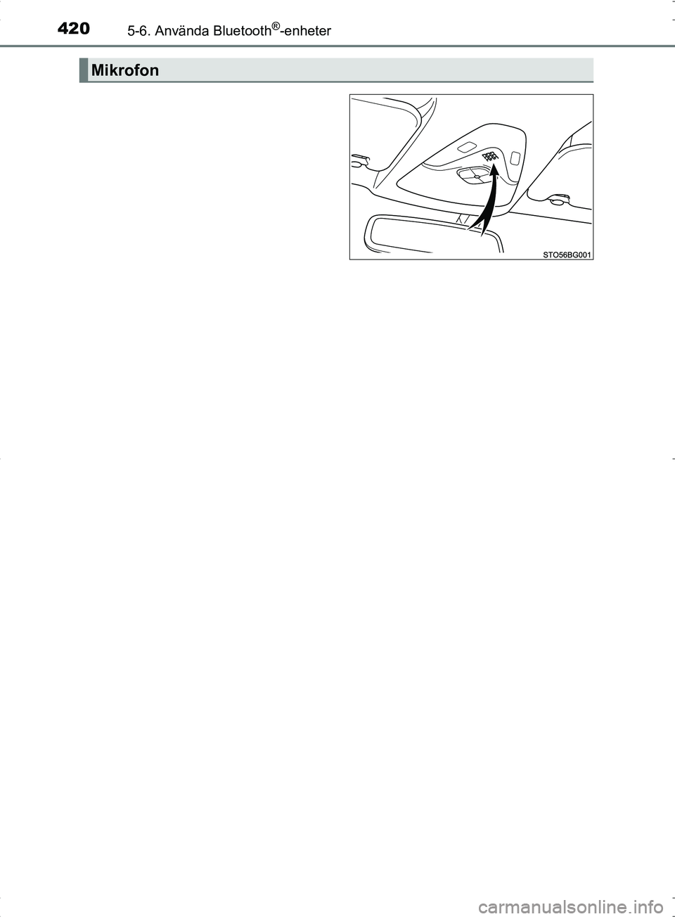 TOYOTA C_HR HYBRID 2016 Bruksanvisningar (in Swedish) 4205-6. Använda Bluetooth®-enheter
OM10538SE
Mikrofon
OM10538SE.book Page 420 Thursday, November 24, 2016 6:41 PM TOYOTA C_HR HYBRID 2016 Bruksanvisningar (in Swedish) 4205-6. Använda Bluetooth®-enheter
OM10538SE
Mikrofon
OM10538SE.book Page 420 Thursday, November 24, 2016 6:41 PM
