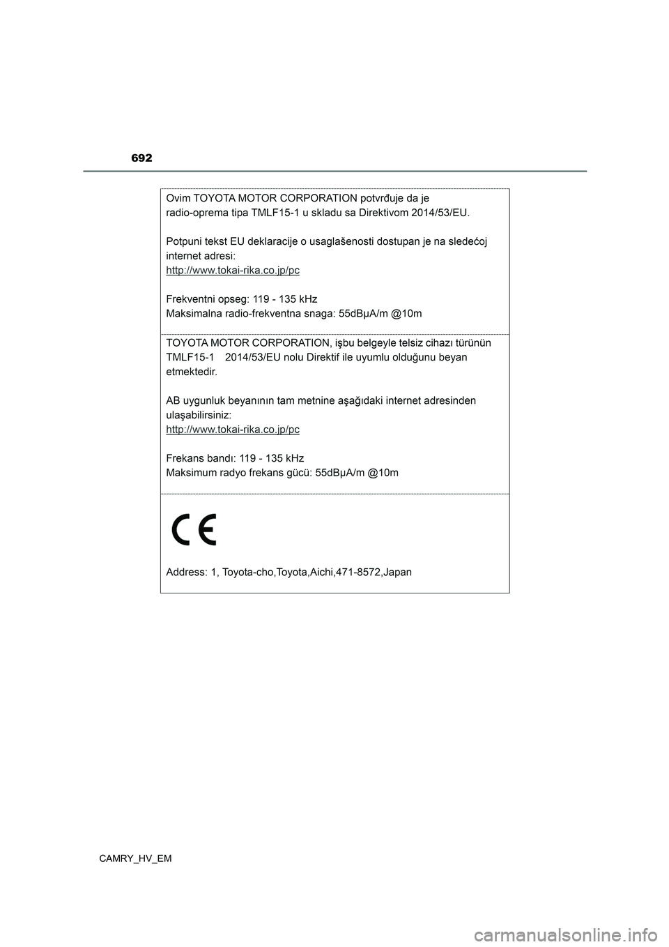 TOYOTA CAMRY 2023  Betriebsanleitungen (in German) 692
CAMRY_HV_EM 