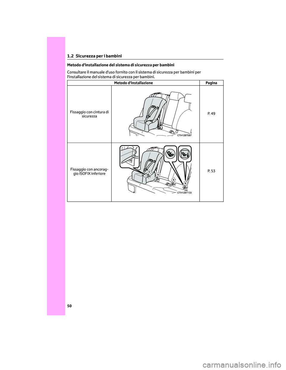 TOYOTA CAMRY 2023 Manuale duso (in Italian) Metodo d'installazione del sistema di sicurezza per bambini
Consultare il manuale d'uso fornito con il sistema di sicurezza per bambini per
l'installazione del sistema di sicurezza per bam TOYOTA CAMRY 2023 Manuale duso (in Italian) Metodo d'installazione del sistema di sicurezza per bambini
Consultare il manuale d'uso fornito con il sistema di sicurezza per bambini per
l'installazione del sistema di sicurezza per bam