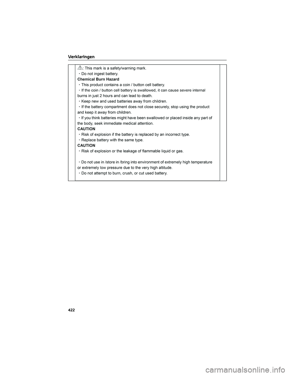 TOYOTA CAMRY 2023 Instructieboekje (in Dutch) Verklaringen
422 TOYOTA CAMRY 2023 Instructieboekje (in Dutch) Verklaringen
422