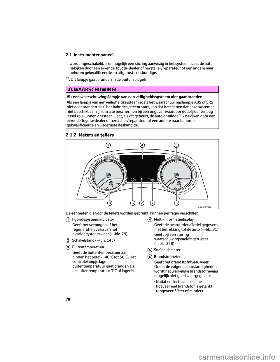 TOYOTA CAMRY 2023 Instructieboekje (in Dutch) wordt ingeschakeld, is er mogelijk een storing aanwezig in het systeem. Laat de auto
nakijken door een erkende Toyota-dealer of hersteller/reparateur of een andere naar
behoren gekwalificeerde en uitg TOYOTA CAMRY 2023 Instructieboekje (in Dutch) wordt ingeschakeld, is er mogelijk een storing aanwezig in het systeem. Laat de auto
nakijken door een erkende Toyota-dealer of hersteller/reparateur of een andere naar
behoren gekwalificeerde en uitg