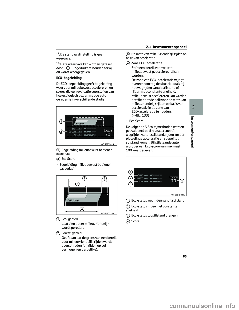 TOYOTA CAMRY 2023 Instructieboekje (in Dutch) *4: De standaardinstelling is geen
weergave.
*5: Deze weergave kan worden gereset
dooringedrukt te houden terwijl
dit wordt weergegeven.
ECO-begeleiding
De ECO-begeleiding geeft begeleiding
weer voor TOYOTA CAMRY 2023 Instructieboekje (in Dutch) *4: De standaardinstelling is geen
weergave.
*5: Deze weergave kan worden gereset
dooringedrukt te houden terwijl
dit wordt weergegeven.
ECO-begeleiding
De ECO-begeleiding geeft begeleiding
weer voor