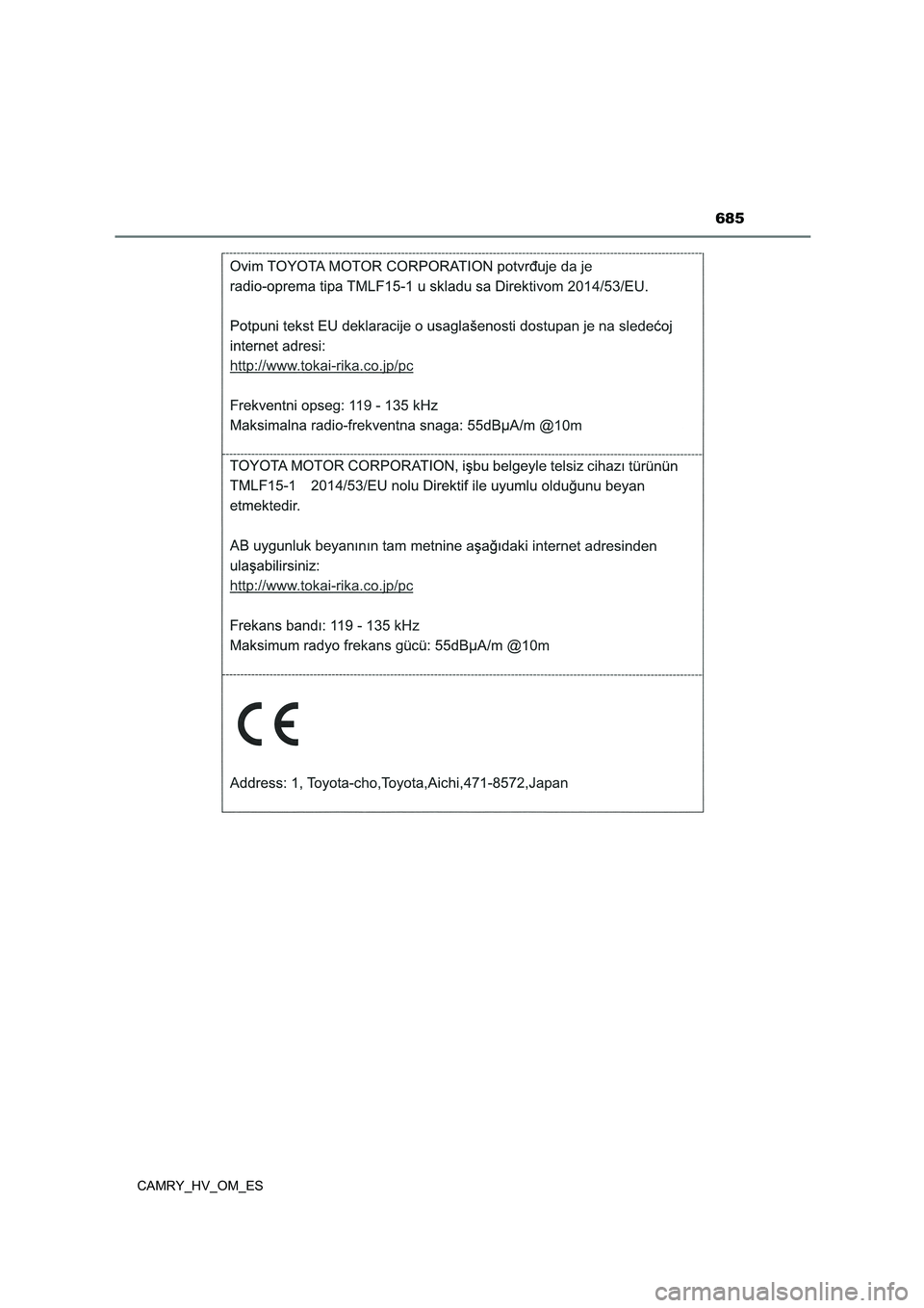 TOYOTA CAMRY 2022 Manual del propietario (in Spanish) 685
CAMRY_HV_OM_ES TOYOTA CAMRY 2022 Manual del propietario (in Spanish) 685
CAMRY_HV_OM_ES