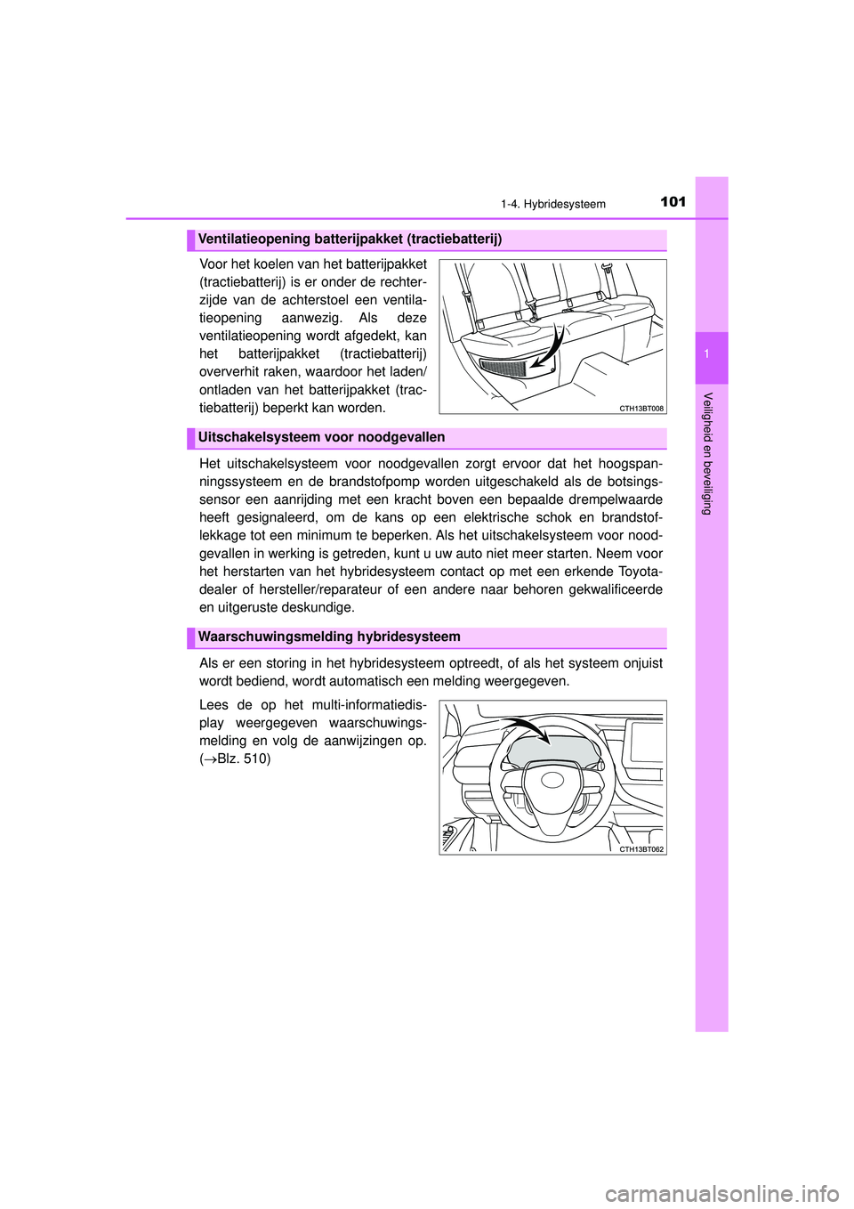 TOYOTA CAMRY 2022 Instructieboekje (in Dutch) 1011-4. Hybridesysteem
1
Veiligheid en beveiliging
CAMRY_HV_EE
Voor het koelen van het batterijpakket
(tractiebatterij) is er onder de rechter-
zijde van de achterstoel een ventila-
tieopening aanwezi TOYOTA CAMRY 2022 Instructieboekje (in Dutch) 1011-4. Hybridesysteem
1
Veiligheid en beveiliging
CAMRY_HV_EE
Voor het koelen van het batterijpakket
(tractiebatterij) is er onder de rechter-
zijde van de achterstoel een ventila-
tieopening aanwezi