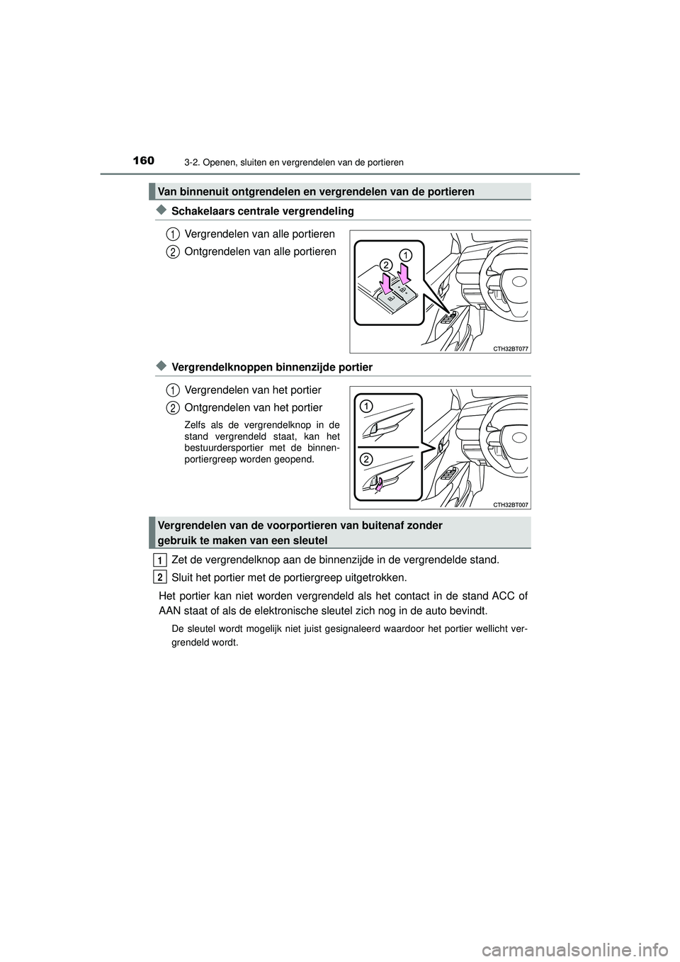 TOYOTA CAMRY 2022  Instructieboekje (in Dutch) 1603-2. Openen, sluiten en vergrendelen van de portieren
CAMRY_HV_EE
◆Schakelaars centrale vergrendelingVergrendelen van alle portieren
Ontgrendelen van alle portieren
◆Vergrendelknoppen binnenzij
