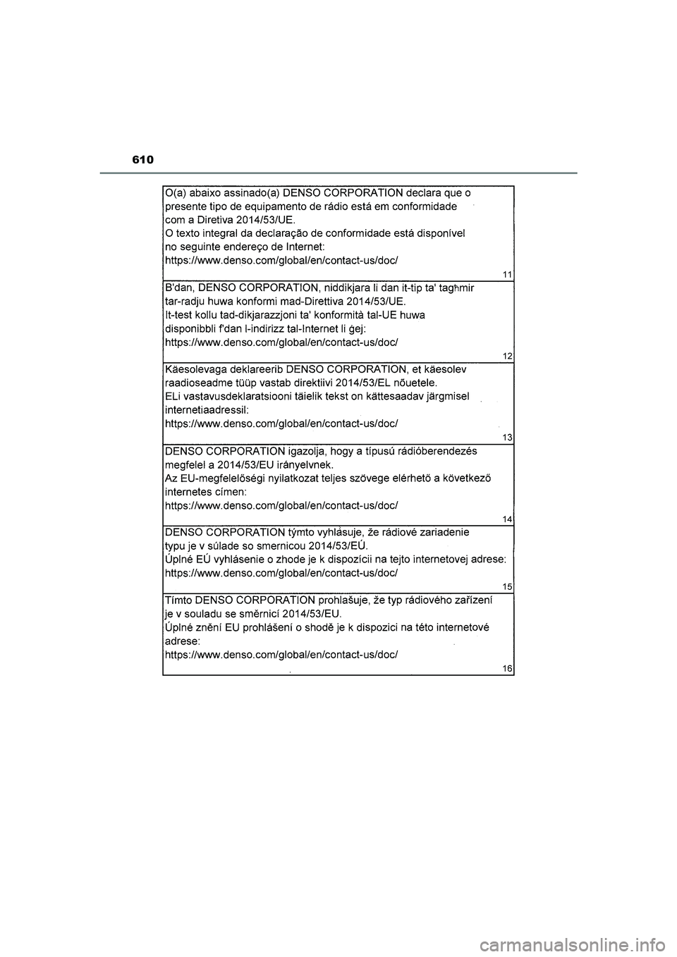 TOYOTA CAMRY 2022 Instructieboekje (in Dutch) 610
CAMRY_HV_EE
CAMRY_HV_OM_Europe_OM33F05E.book Page 610 Wednesday, January 20, 2021 6:09 PM TOYOTA CAMRY 2022 Instructieboekje (in Dutch) 610
CAMRY_HV_EE
CAMRY_HV_OM_Europe_OM33F05E.book Page 610 Wednesday, January 20, 2021 6:09 PM