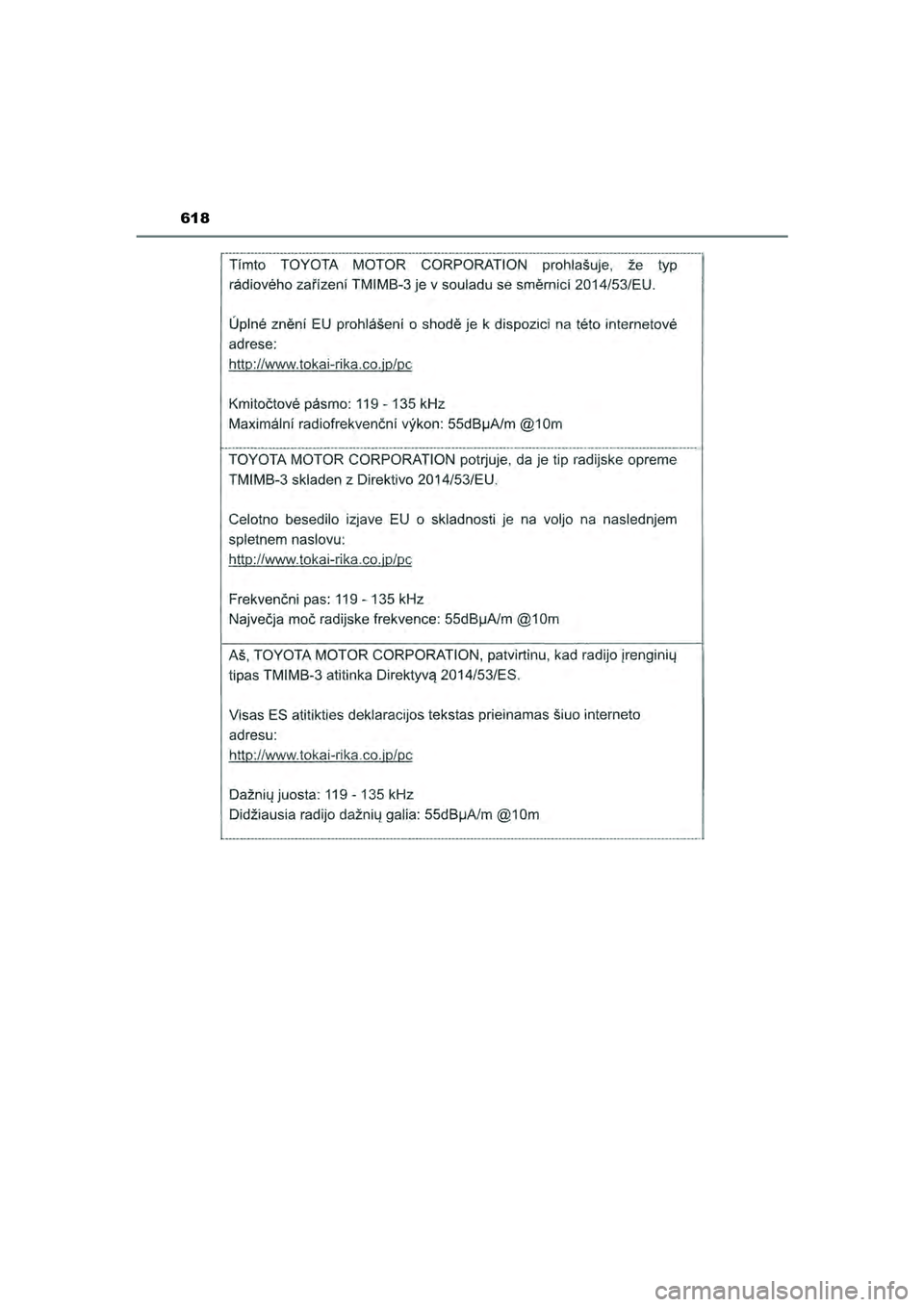 TOYOTA CAMRY 2022 Instructieboekje (in Dutch) 618
CAMRY_HV_EE
CAMRY_HV_OM_Europe_OM33F05E.book Page 618 Wednesday, January 20, 2021 6:09 PM TOYOTA CAMRY 2022 Instructieboekje (in Dutch) 618
CAMRY_HV_EE
CAMRY_HV_OM_Europe_OM33F05E.book Page 618 Wednesday, January 20, 2021 6:09 PM