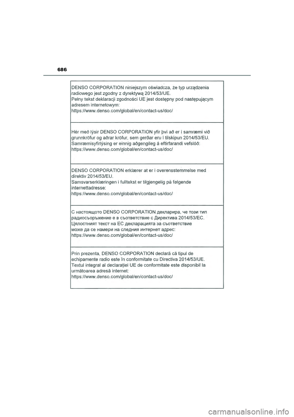 TOYOTA CAMRY 2022 Instructieboekje (in Dutch) 686
CAMRY_HV_EE
CAMRY_HV_OM_Europe_OM33F05E.book Page 686 Wednesday, January 20, 2021 6:09 PM TOYOTA CAMRY 2022 Instructieboekje (in Dutch) 686
CAMRY_HV_EE
CAMRY_HV_OM_Europe_OM33F05E.book Page 686 Wednesday, January 20, 2021 6:09 PM
