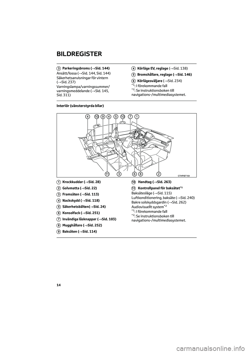 TOYOTA CAMRY 2022 Bruksanvisningar (in Swedish) 3Parkeringsbroms (→Sid. 144)
Ansätt/lossa (→Sid. 144, Sid. 144)
Säkerhetsanvisningar för vintern
(→Sid. 237)
Varningslampa/varningssummer/
varningsmeddelande (→Sid. 145,
Sid. 311)
4Körläg TOYOTA CAMRY 2022 Bruksanvisningar (in Swedish) 3Parkeringsbroms (→Sid. 144)
Ansätt/lossa (→Sid. 144, Sid. 144)
Säkerhetsanvisningar för vintern
(→Sid. 237)
Varningslampa/varningssummer/
varningsmeddelande (→Sid. 145,
Sid. 311)
4Körläg