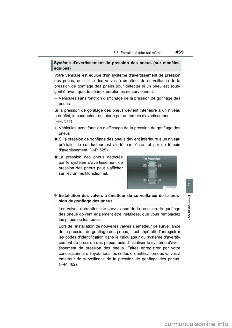TOYOTA CAMRY 2015 Manuel du propriétaire (in French) 4597-3. Entretien à faire soi-même
7
Entretien et soin
CAMRY_D (OM33A86D)
Votre véhicule est équipé dun système davertissement de pression
des pneus, qui utilise des valves à émetteur de sur TOYOTA CAMRY 2015 Manuel du propriétaire (in French) 4597-3. Entretien à faire soi-même
7
Entretien et soin
CAMRY_D (OM33A86D)
Votre véhicule est équipé dun système davertissement de pression
des pneus, qui utilise des valves à émetteur de sur