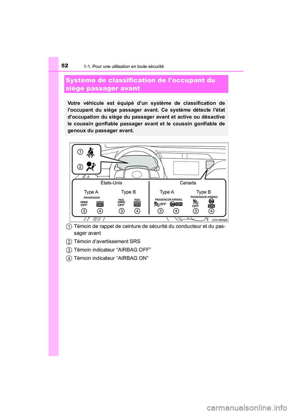 TOYOTA CAMRY HYBRID 2018 Manuel du propriétaire (in French) 521-1. Pour une utilisation en toute sécurité
CAMRY_HV_D (OM06123D)
Système de classification de loccupant du
siège passager avant
Votre véhicule est équipé dun système de classification d TOYOTA CAMRY HYBRID 2018 Manuel du propriétaire (in French) 521-1. Pour une utilisation en toute sécurité
CAMRY_HV_D (OM06123D)
Système de classification de loccupant du
siège passager avant
Votre véhicule est équipé dun système de classification d
