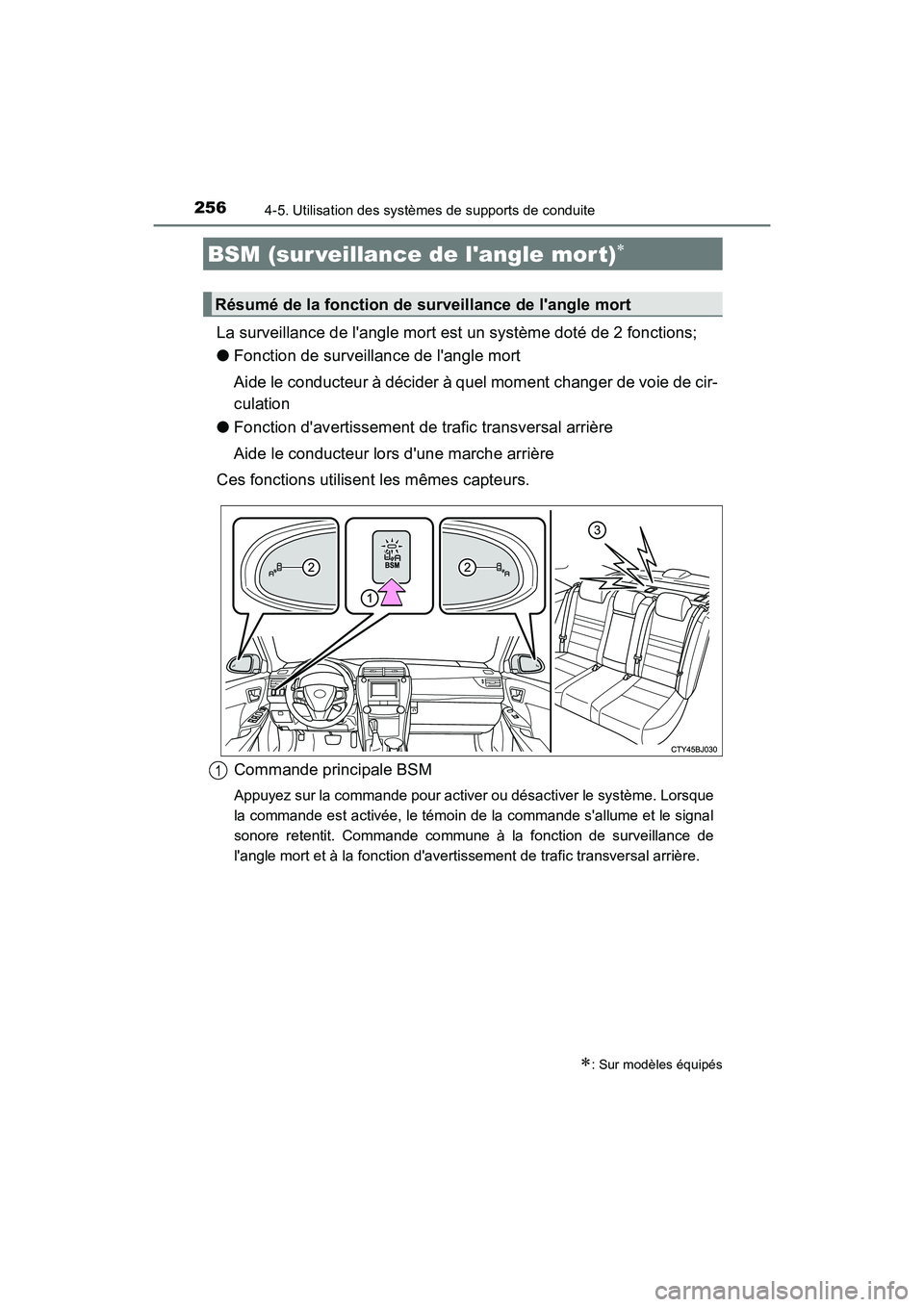 TOYOTA CAMRY HYBRID 2017  Manuel du propriétaire (in French) 2564-5. Utilisation des systèmes de supports de conduite
CAMRY_HV_D (OM33C65D)
La surveillance de langle mort est un système doté de 2 fonctions;
●Fonction de surveillance de langle mort
Aide l