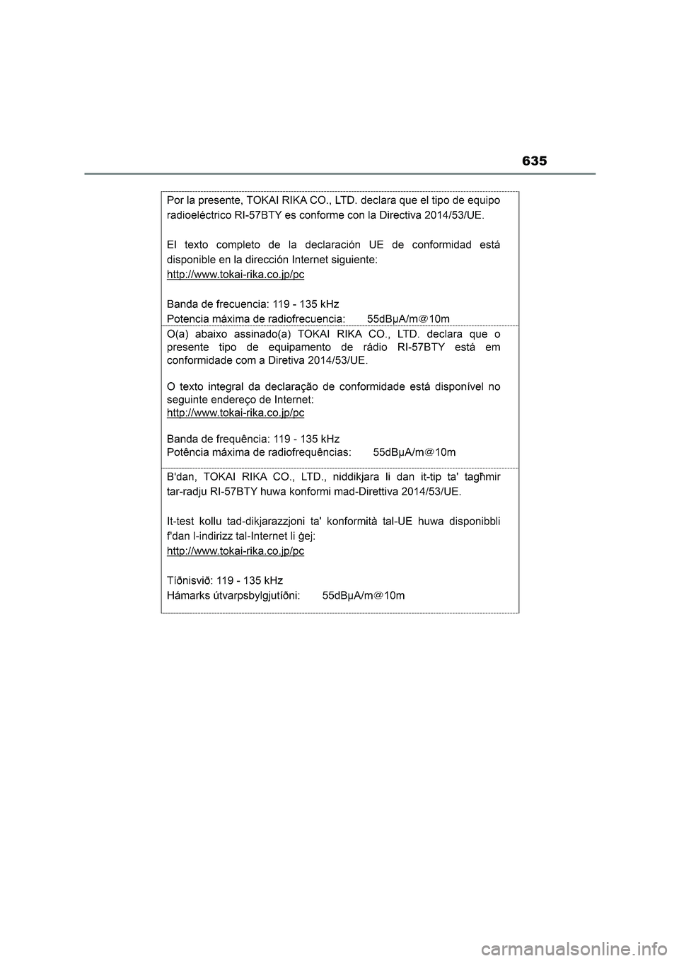TOYOTA COROLLA 2023  Manual del propietario (in Spanish) 635 