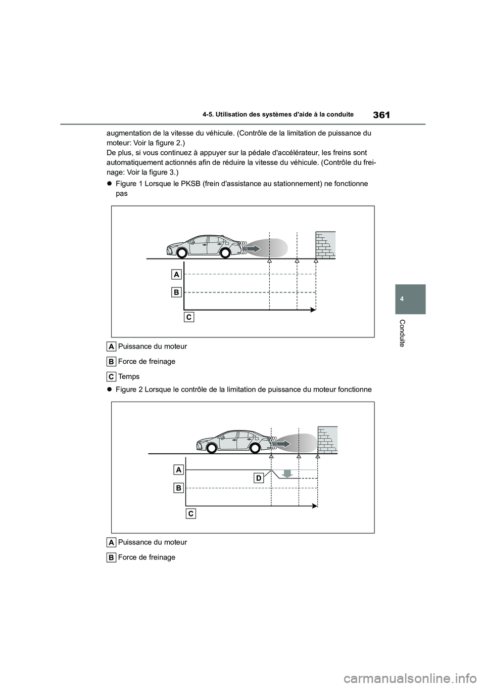 TOYOTA COROLLA 2023 Manuel du propriétaire (in French) 361
4
4-5. Utilisation des systèmes daide à la conduite
Conduite
augmentation de la vitesse du véhicule. (Contrôle de la limitation de puissance du
moteur: Voir la figure 2.)
De plus, si vous TOYOTA COROLLA 2023 Manuel du propriétaire (in French) 361
4
4-5. Utilisation des systèmes daide à la conduite
Conduite
augmentation de la vitesse du véhicule. (Contrôle de la limitation de puissance du
moteur: Voir la figure 2.)
De plus, si vous