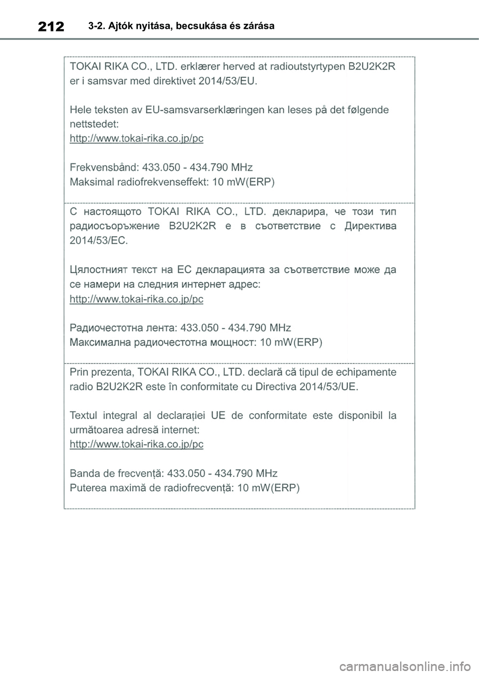 TOYOTA COROLLA 2020  Kezelési útmutató (in Hungarian) 2123-2. Ajtók nyitása, becsukása és zárása 