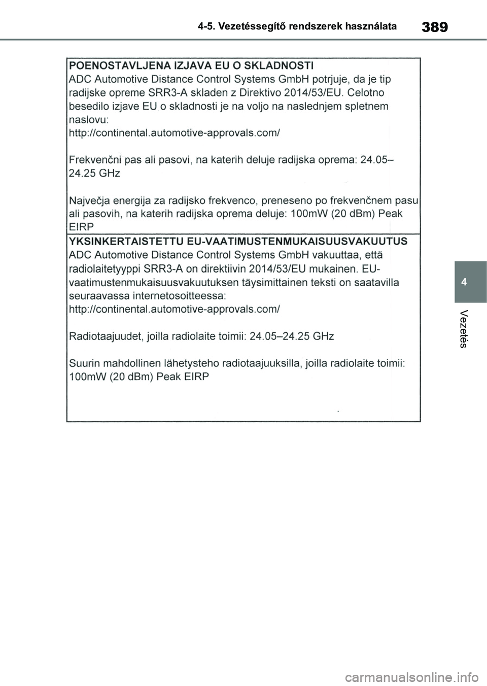 TOYOTA COROLLA 2021  Kezelési útmutató (in Hungarian) 389
4
4-5. Vezetéssegítő re
ndszerek használata
Vezetés 