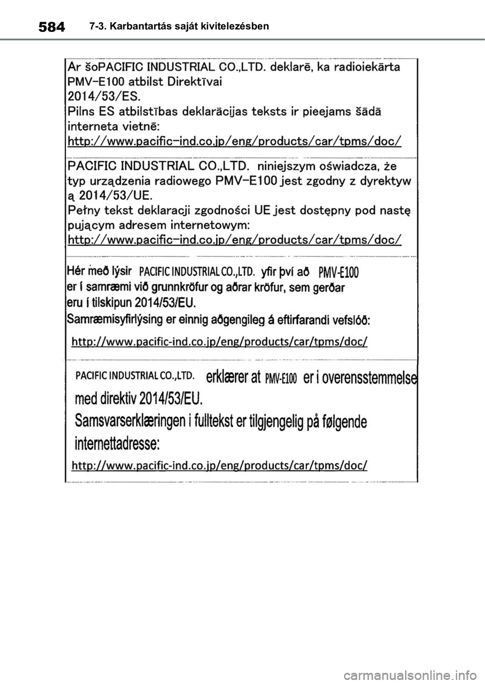 TOYOTA COROLLA 2020  Kezelési útmutató (in Hungarian) 5847-3. Karbantartás saját kivitelezésben 