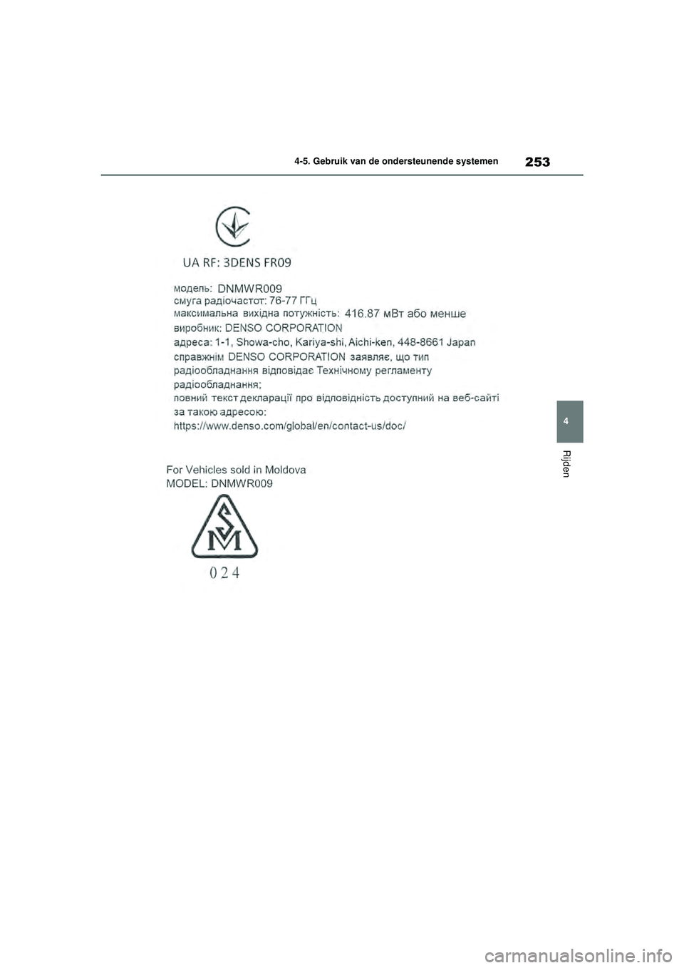 TOYOTA COROLLA 2020  Instructieboekje (in Dutch) 253
4
4-5. Gebruik van de ondersteunende systemen
Rijden
COROLLA HV_TMMT_EE
COROLLA-HYBRID(TMMT)_OM_Europe_OM12P19E.book  
Page 253  Tuesday, August 25, 2020  9:11 AM 