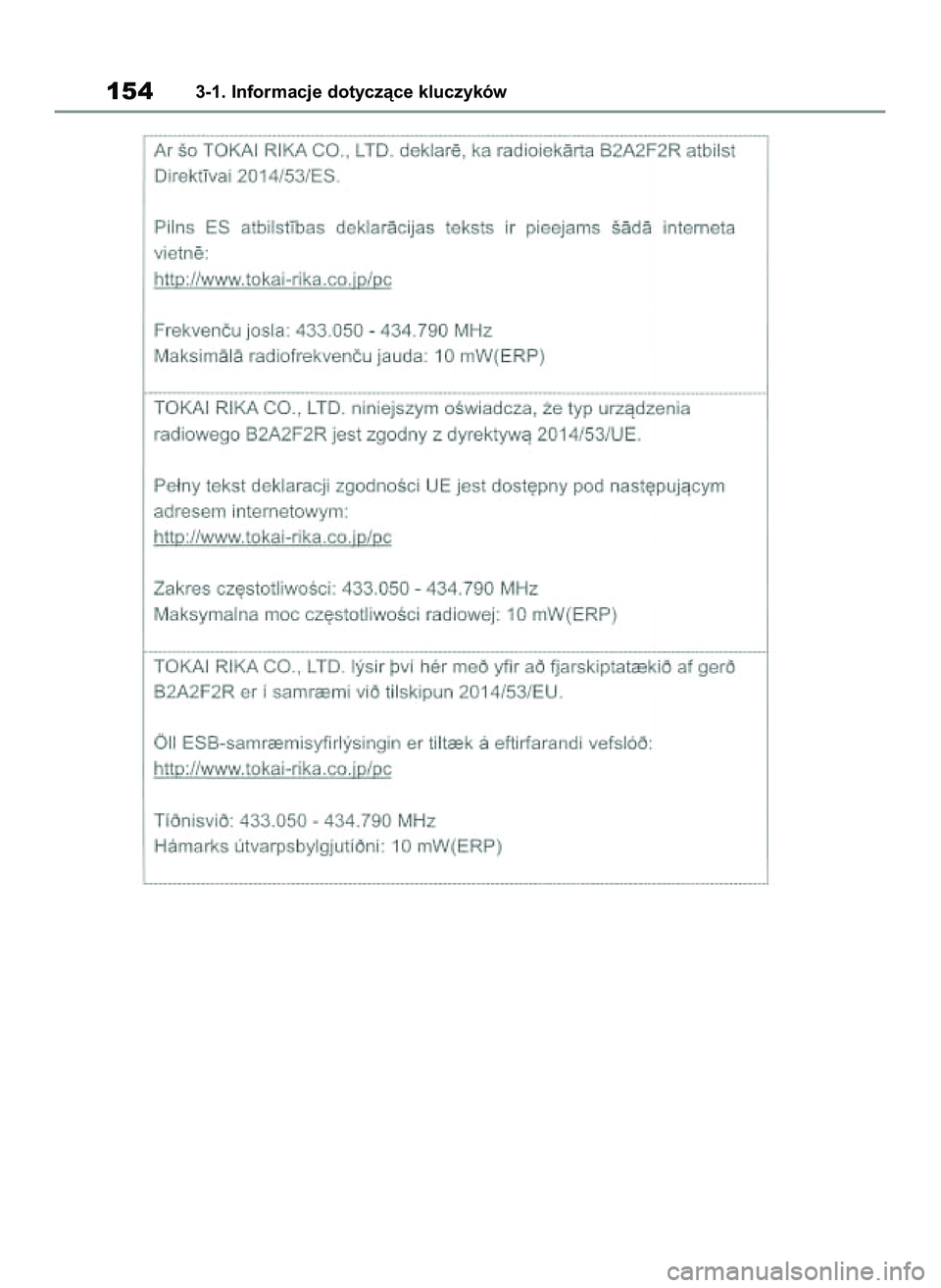 TOYOTA COROLLA 2020  Instrukcja obsługi (in Polish) 1543-1. Informacje dotyczàce kluczyków
4 Corolla TMMT OM12P10E  2/24/21  5:06 PM  Page 154 