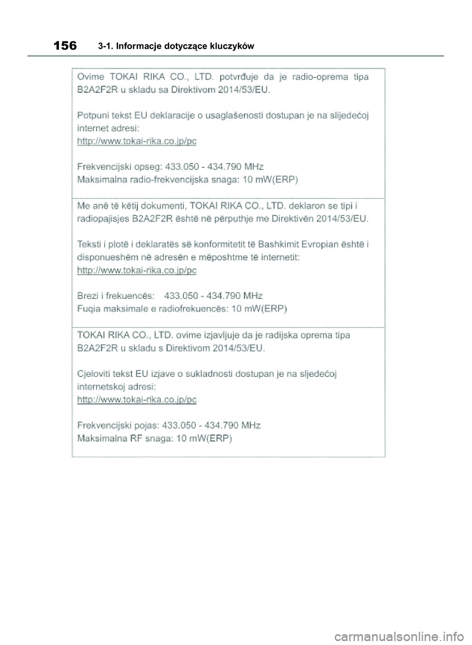 TOYOTA COROLLA 2020  Instrukcja obsługi (in Polish) 1563-1. Informacje dotyczàce kluczyków
4 Corolla TMMT OM12P10E  2/24/21  5:06 PM  Page 156 