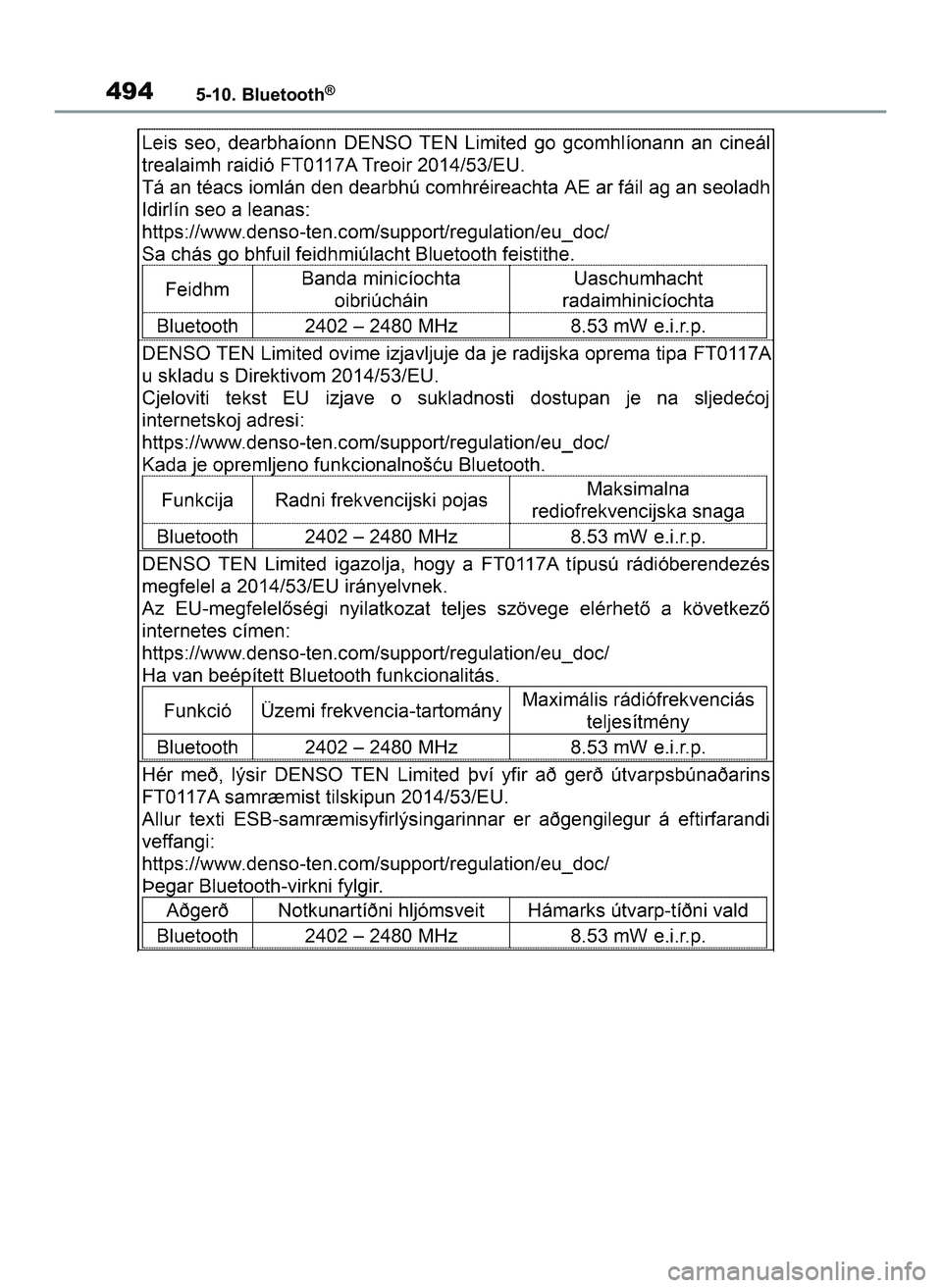 TOYOTA COROLLA 2020  Instrukcja obsługi (in Polish) 4945-10. Bluetooth®
4 Corolla TMMT OM12P10E  2/24/21  5:11 PM  Page 494 