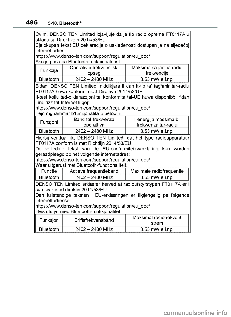 TOYOTA COROLLA 2020  Instrukcja obsługi (in Polish) 4965-10. Bluetooth®
4 Corolla TMMT OM12P10E  2/24/21  5:11 PM  Page 496 