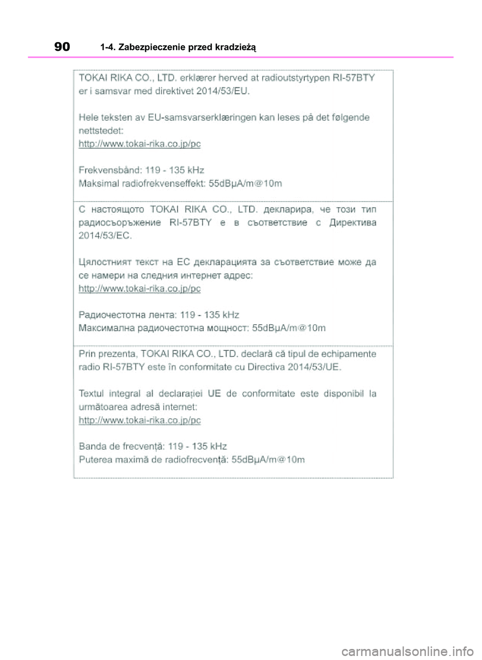 TOYOTA COROLLA 2020  Instrukcja obsługi (in Polish) 901-4. Zabezpieczenie przed kradzie˝à
4 Corolla TMMT OM12P10E  2/24/21  5:05 PM  Page 90 