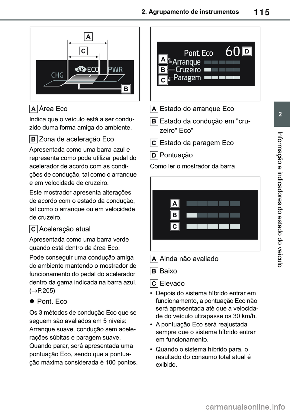 TOYOTA COROLLA 2021  Manual de utilização (in Portuguese) 115
�
�&�2�5�2�/�/�$ �+�9 �7�0�0�7 �(�(
����$�J�U�X�S�D�P�H�Q�W�R��G�H��L�Q�V�W�U�X�P�H�Q�W�R�V
�,�Q�I�R�U�P�D�o�m�R��H��L�Q�G�L�F�D�G�R�U�H�V��G�R��H�V�W�D�G�R��G�R��Y�H�t�F�X�O�R
�È�U�H