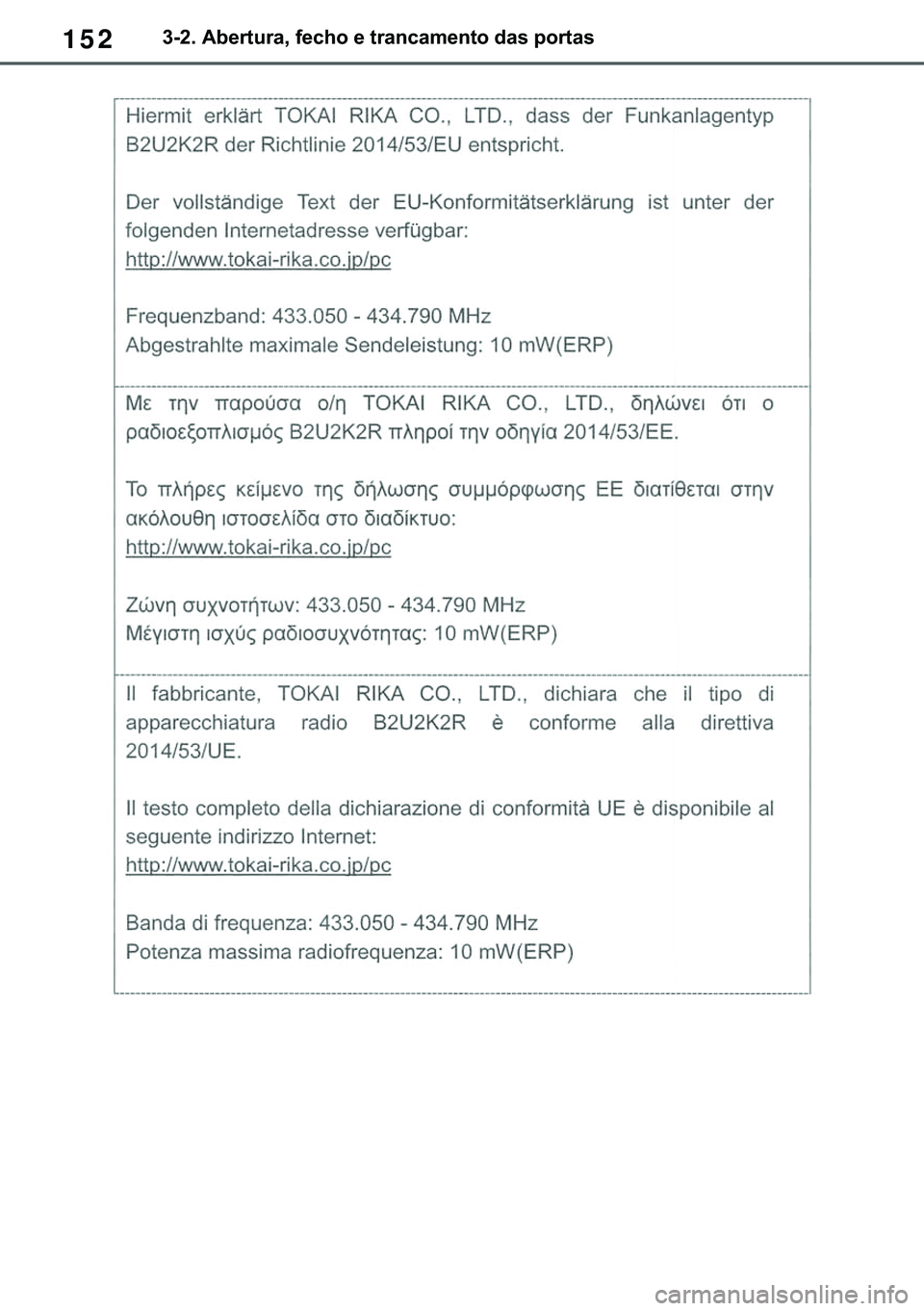 TOYOTA COROLLA 2020  Manual de utilização (in Portuguese) 152
�&�2�5�2�/�/�$ �+�9 �7�0�0�7 �(�(
������$�E�H�U�W�X�U�D���I�H�F�K�R��H��W�U�D�Q�F�D�P�H�Q�W�R��G�D�V��S�R�U�W�D�V
�������3������D������I�P���3�D�J�H�������:�H�G�
