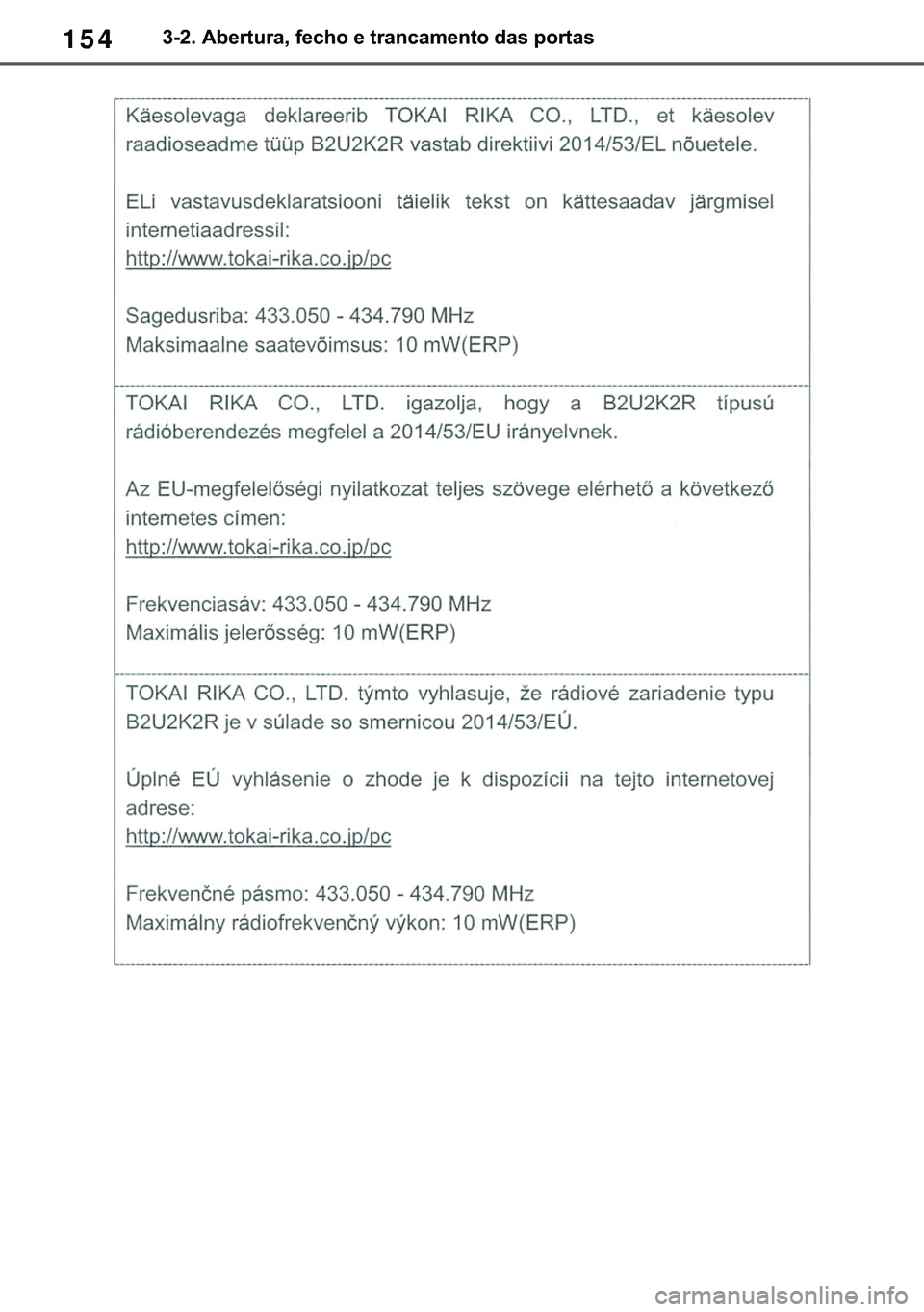 TOYOTA COROLLA 2020  Manual de utilização (in Portuguese) 154
�&�2�5�2�/�/�$ �+�9 �7�0�0�7 �(�(
������$�E�H�U�W�X�U�D���I�H�F�K�R��H��W�U�D�Q�F�D�P�H�Q�W�R��G�D�V��S�R�U�W�D�V
�������3������D������I�P���3�D�J�H�������:�H�G�