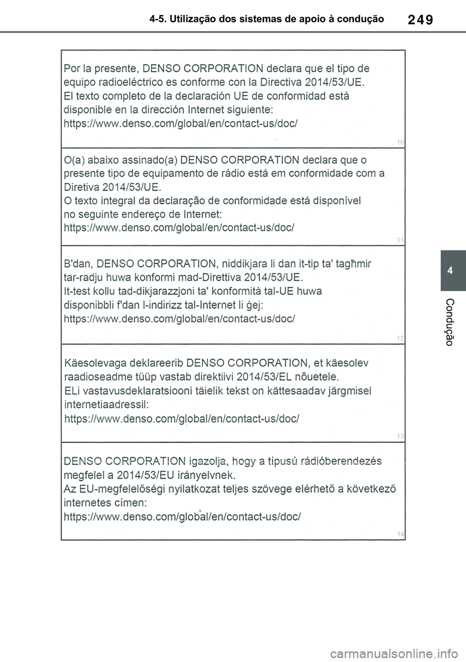 TOYOTA COROLLA 2021  Manual de utilização (in Portuguese) 249
�
�&�2�5�2�/�/�$ �+�9 �7�0�0�7 �(�(
������8�W�L�O�L�]�D�o�m�R��G�R�V��V�L�V�W�H�P�D�V��G�H��D�S�R�L�R��j��F�R�Q�G�X�o�m�R
�&�R�Q�G�X�o�m�R
�������3������D������I�P���