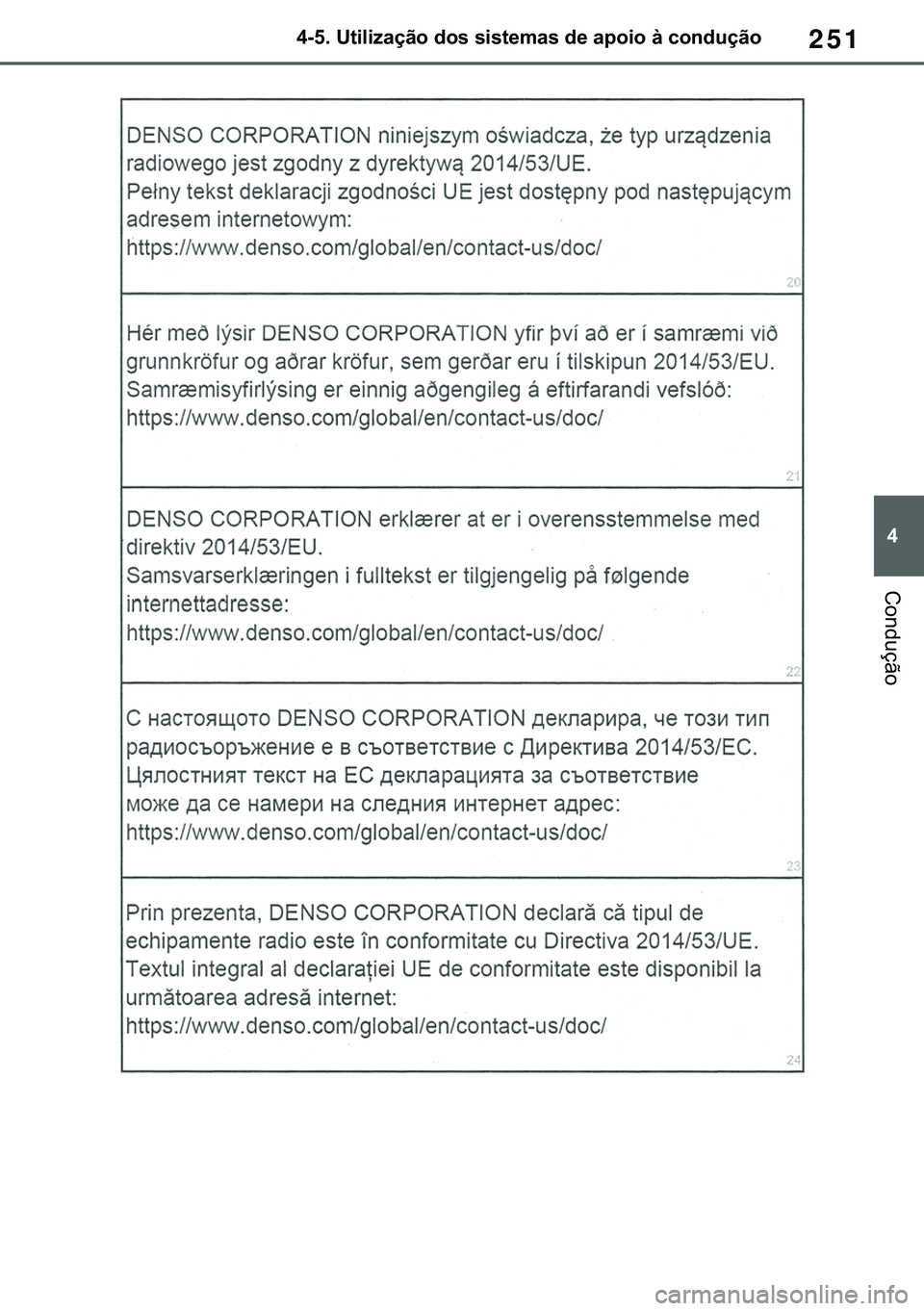 TOYOTA COROLLA 2021  Manual de utilização (in Portuguese) 251
�
�&�2�5�2�/�/�$ �+�9 �7�0�0�7 �(�(
������8�W�L�O�L�]�D�o�m�R��G�R�V��V�L�V�W�H�P�D�V��G�H��D�S�R�L�R��j��F�R�Q�G�X�o�m�R
�&�R�Q�G�X�o�m�R
�������3������D������I�P���