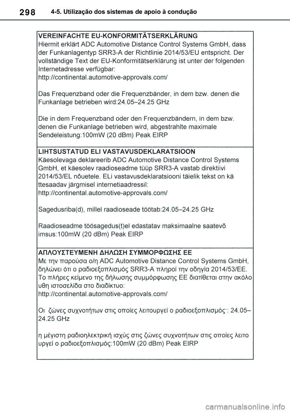TOYOTA COROLLA 2020  Manual de utilização (in Portuguese) 298
�&�2�5�2�/�/�$ �+�9 �7�0�0�7 �(�(
������8�W�L�O�L�]�D�o�m�R��G�R�V��V�L�V�W�H�P�D�V��G�H��D�S�R�L�R��j��F�R�Q�G�X�o�m�R
�������3������D������I�P���3�D�J�H�������